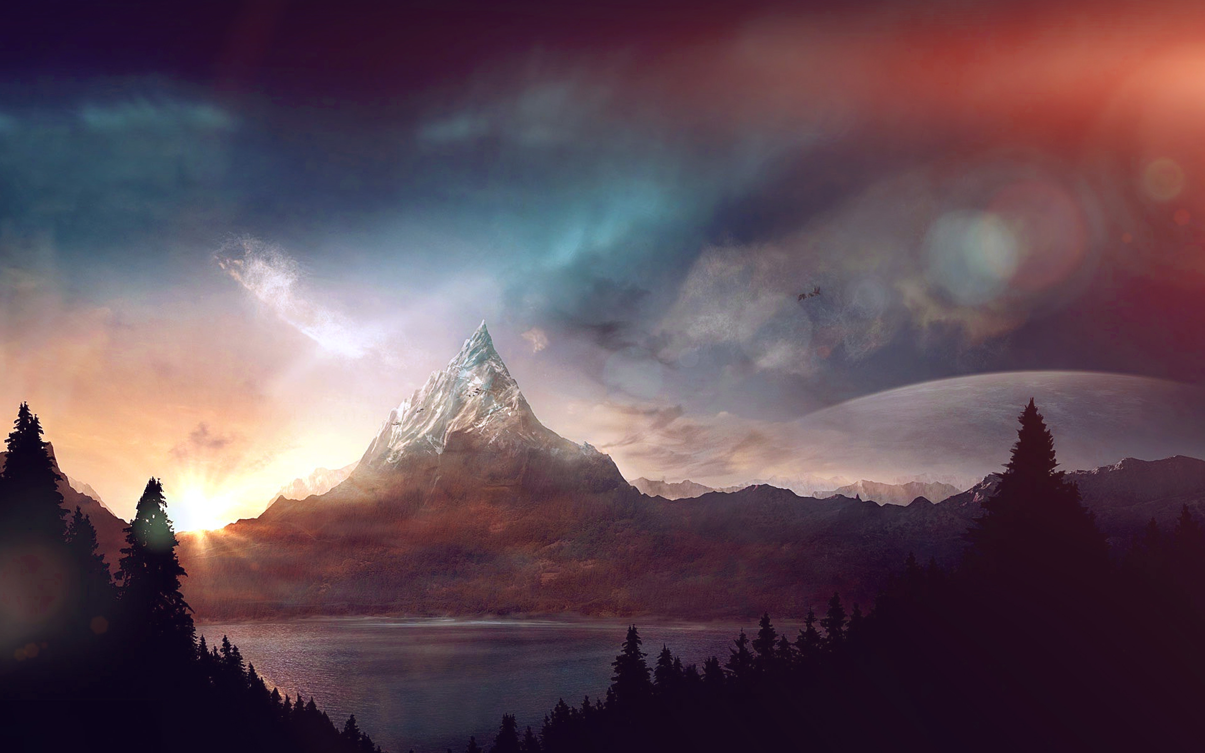 wallpaper for desktop, laptop. mountain nature fantasy art illustration flare