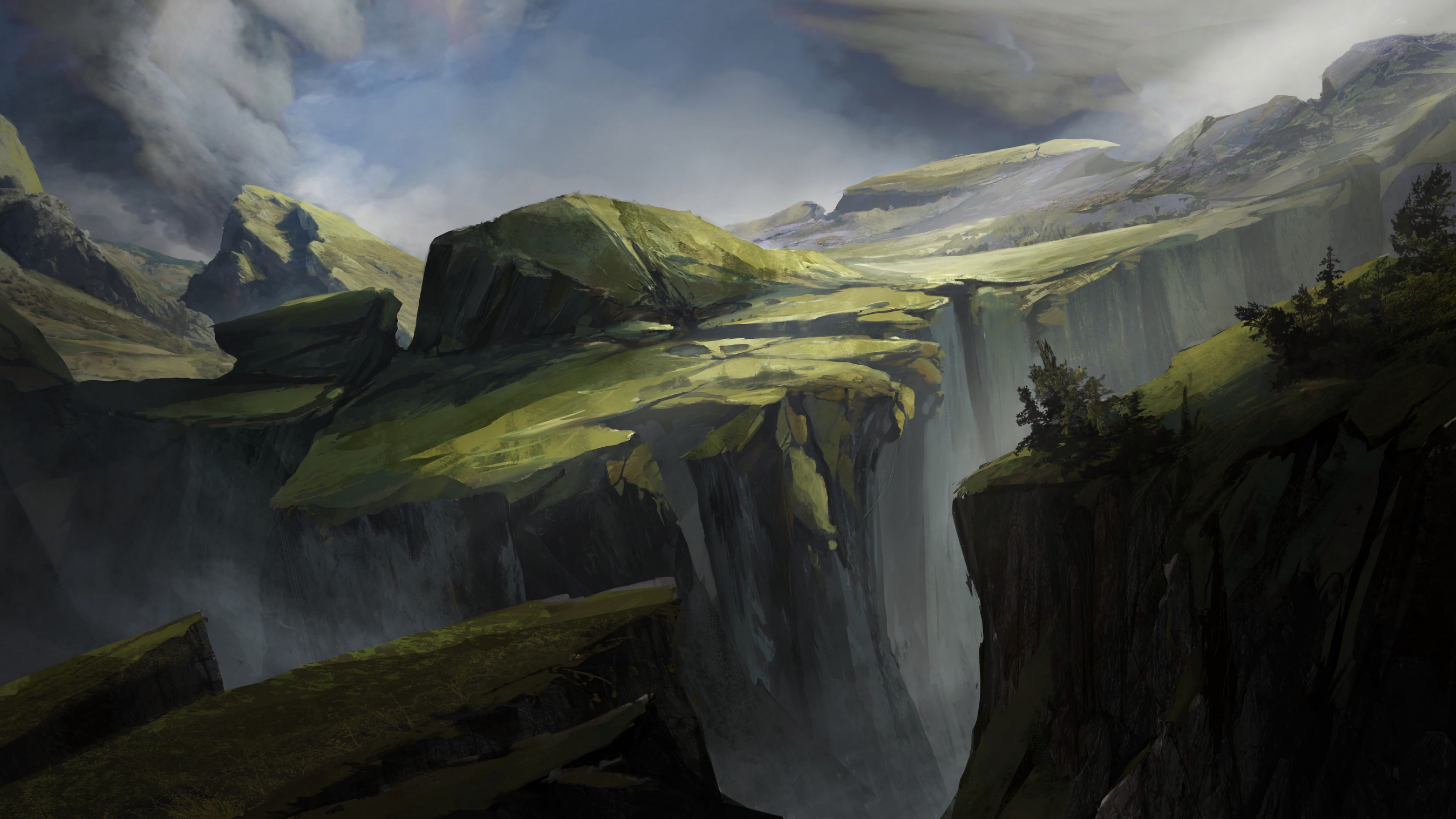 Wallpaper / valley, fantasy, rocks, cliff, art, 4k free download