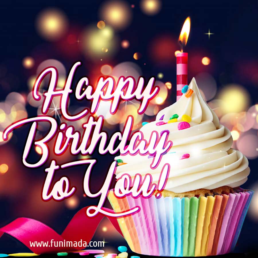 Awesome Yummy Happy Birthday Cupcake Sparkling Greeting Card