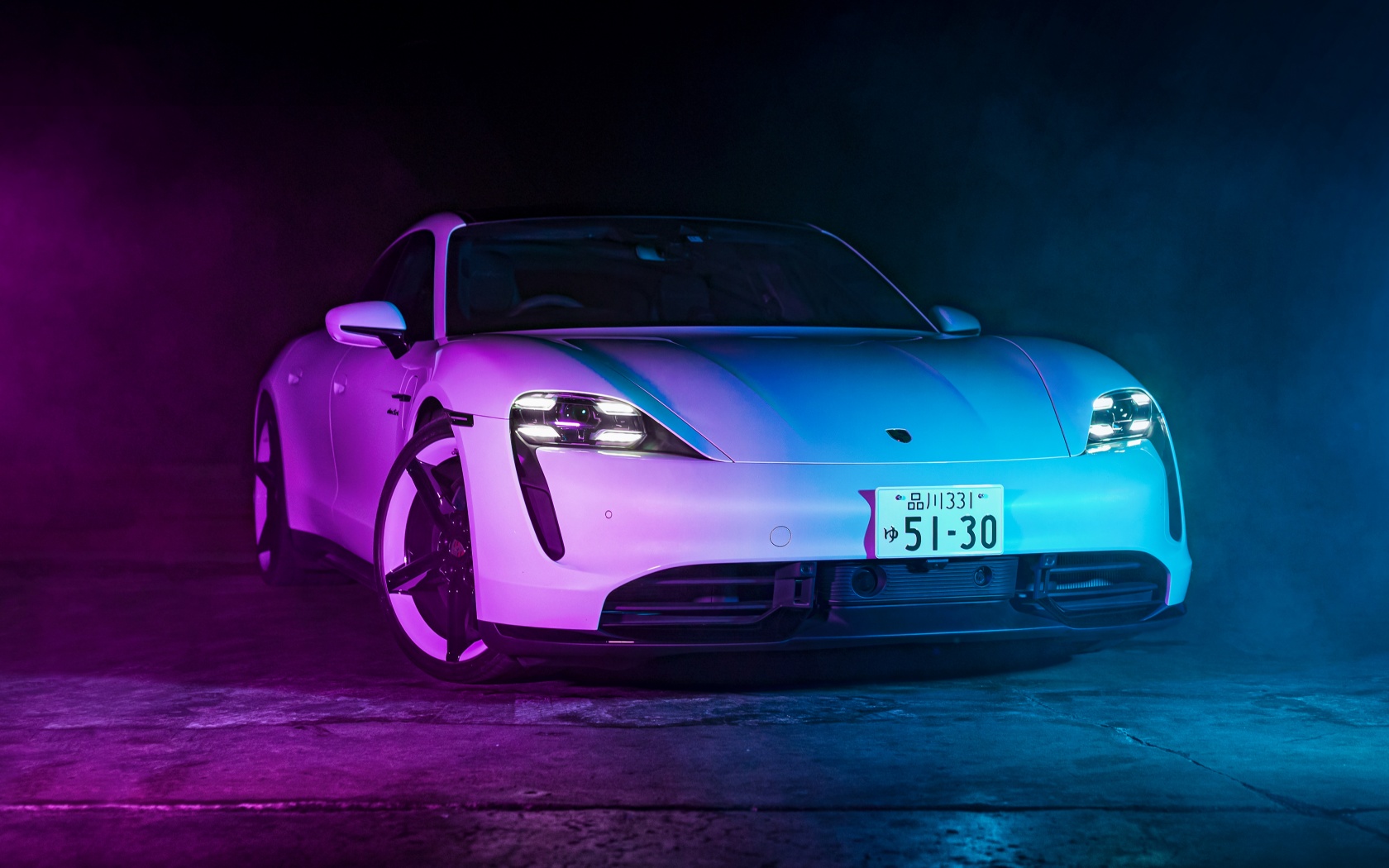 Porsche Taycan Turbo S Wallpaper 4K, Neon light, 5K