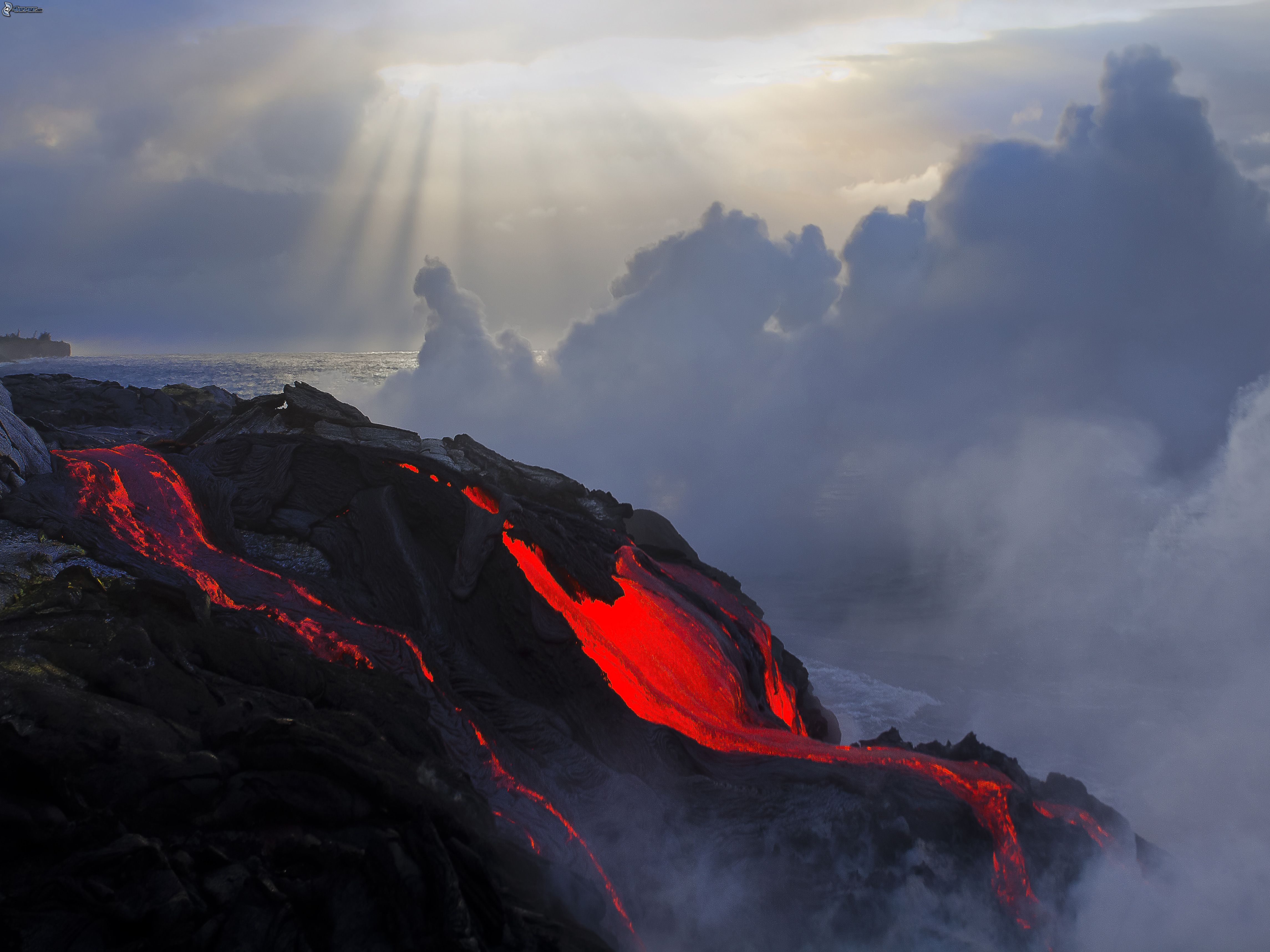Wallpaper Lava, Volcano, Red, Mountainous Landforms, Mountain, Background Free Image