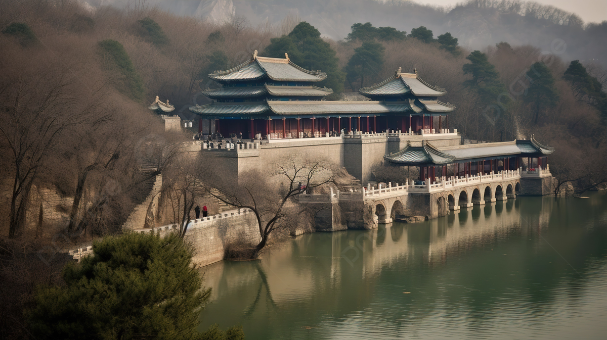 Chinese Palace Overlooks A Lake Background, China Picture Background Image And Wallpaper for Free Download