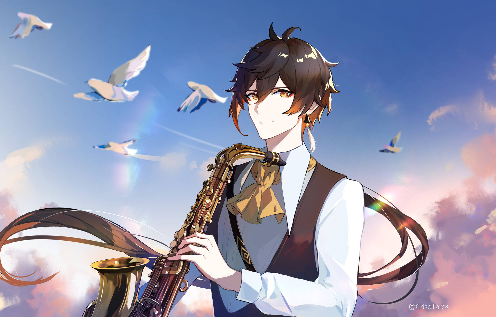 Download Zhongli Playing Alto Saxophone Wallpaper