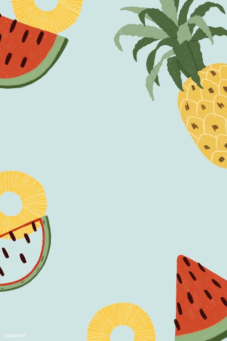Hand drawn watermelon and pineapple wallpaper mockup / Noon. Pineapple wallpaper, Fruit wallpaper, Fruit cartoon