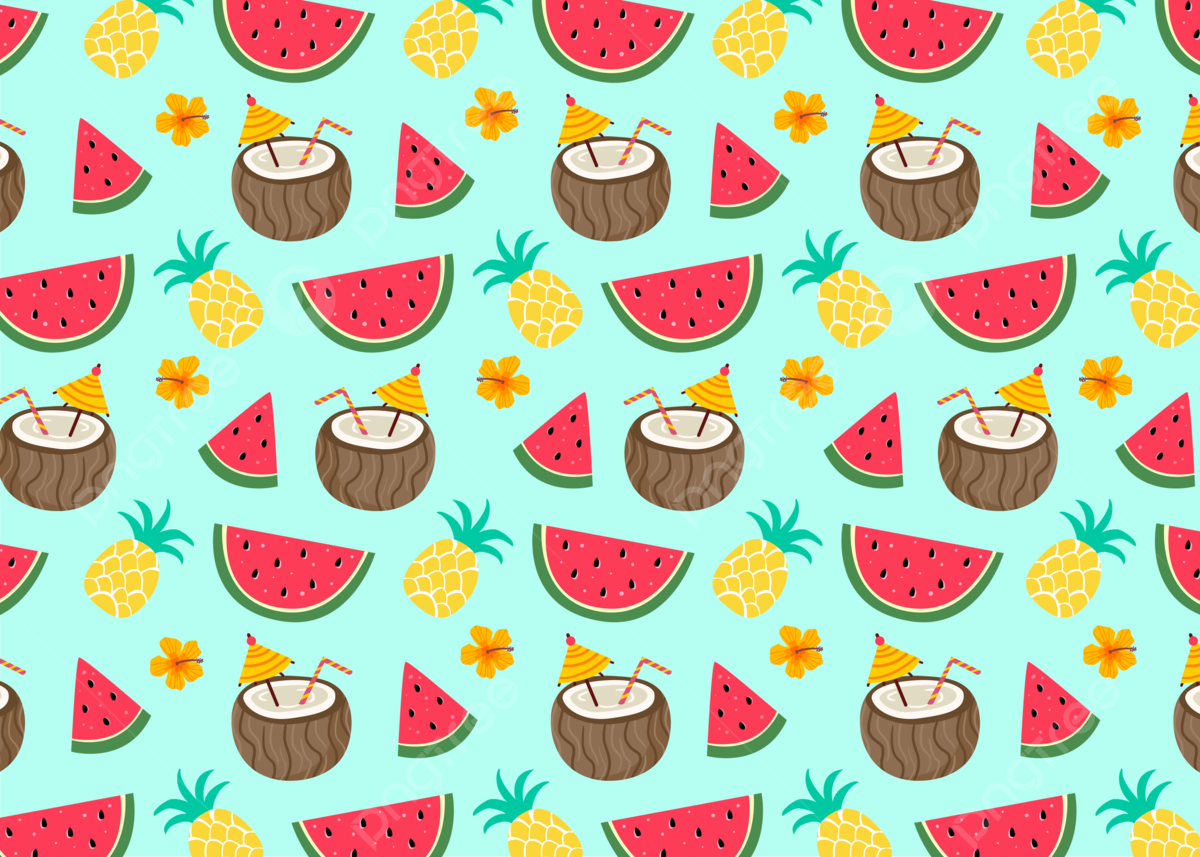 Coconut Watermelon Pineapple Seamless Summer Fruit Background, Seamless Summer Fruit Background, Melon, Cartoon Cuisine Background Image And Wallpaper for Free Download