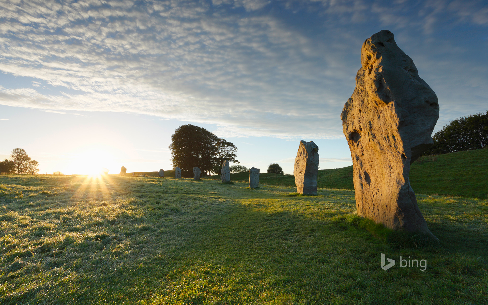 Neolithic standing stones are the Unesco World Heritage Site in Avebury, Wiltshire