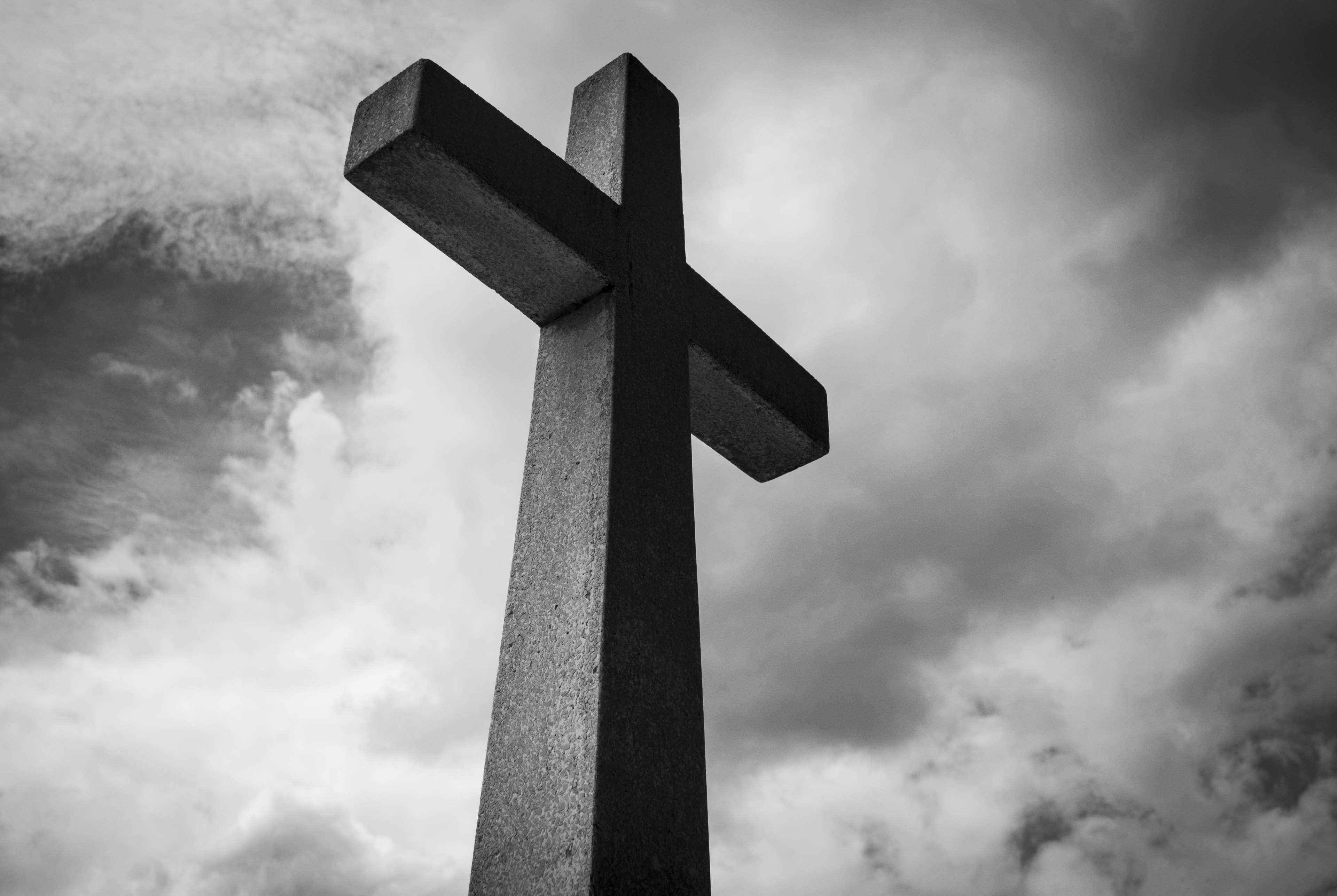 black and white, cemetery, christ, church, clouds, cross, crucifixion, dark, death, god, grave, light, low angle shot, outdoors, religion, sky, spirituality 4k Gallery HD Wallpaper