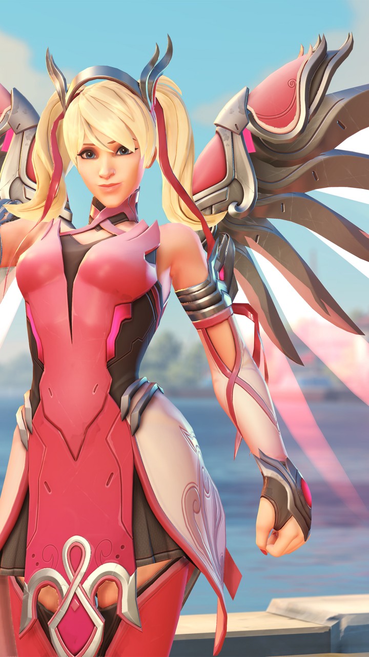 Wallpaper Overwatch, Mercy, Pink Mercy Skin, screenshot, 4k, Games