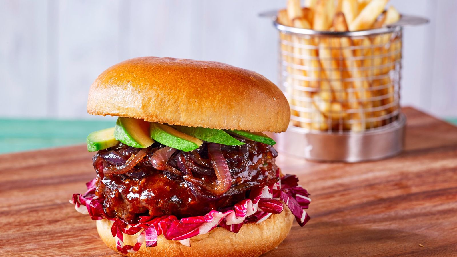 Gourmet Beef burger with caramelised red onions