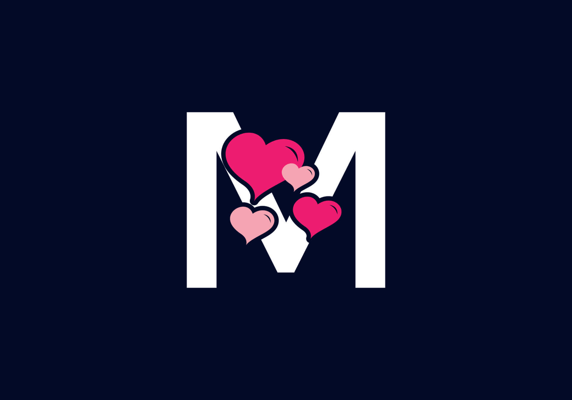 Download Letter M Initial With Pink Hearts Wallpaper