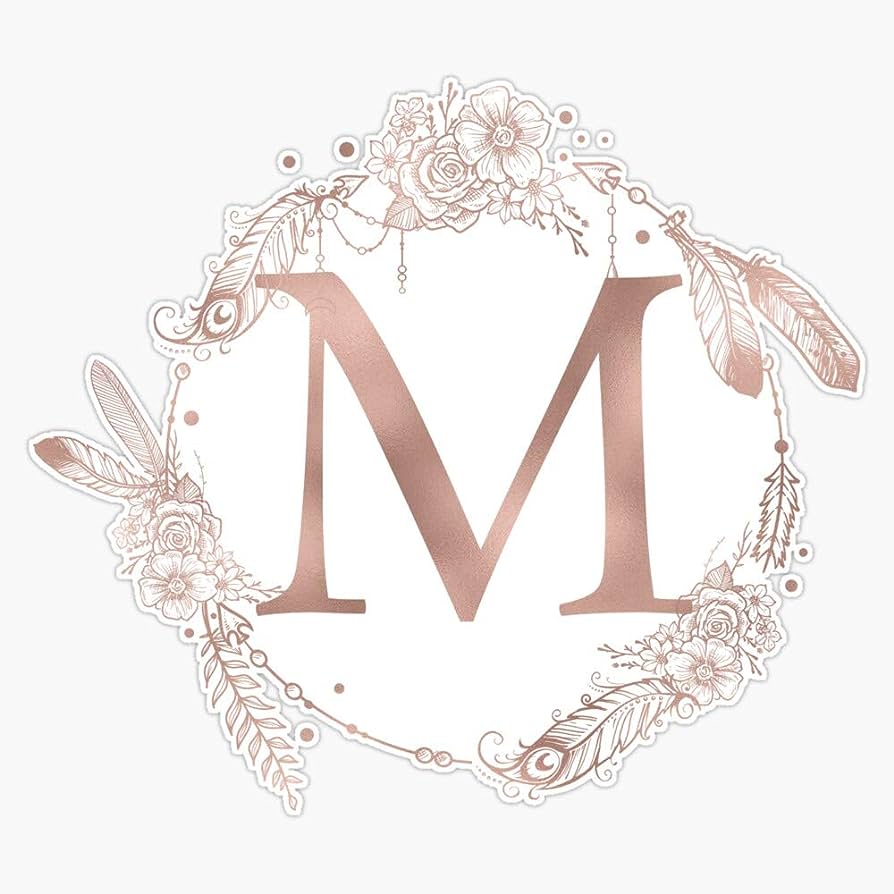 Letter M Rose Gold Pink Initial Monogram Sticker Vinyl Waterproof Sticker Decal Car Laptop Wall Window Bumper Sticker 5
