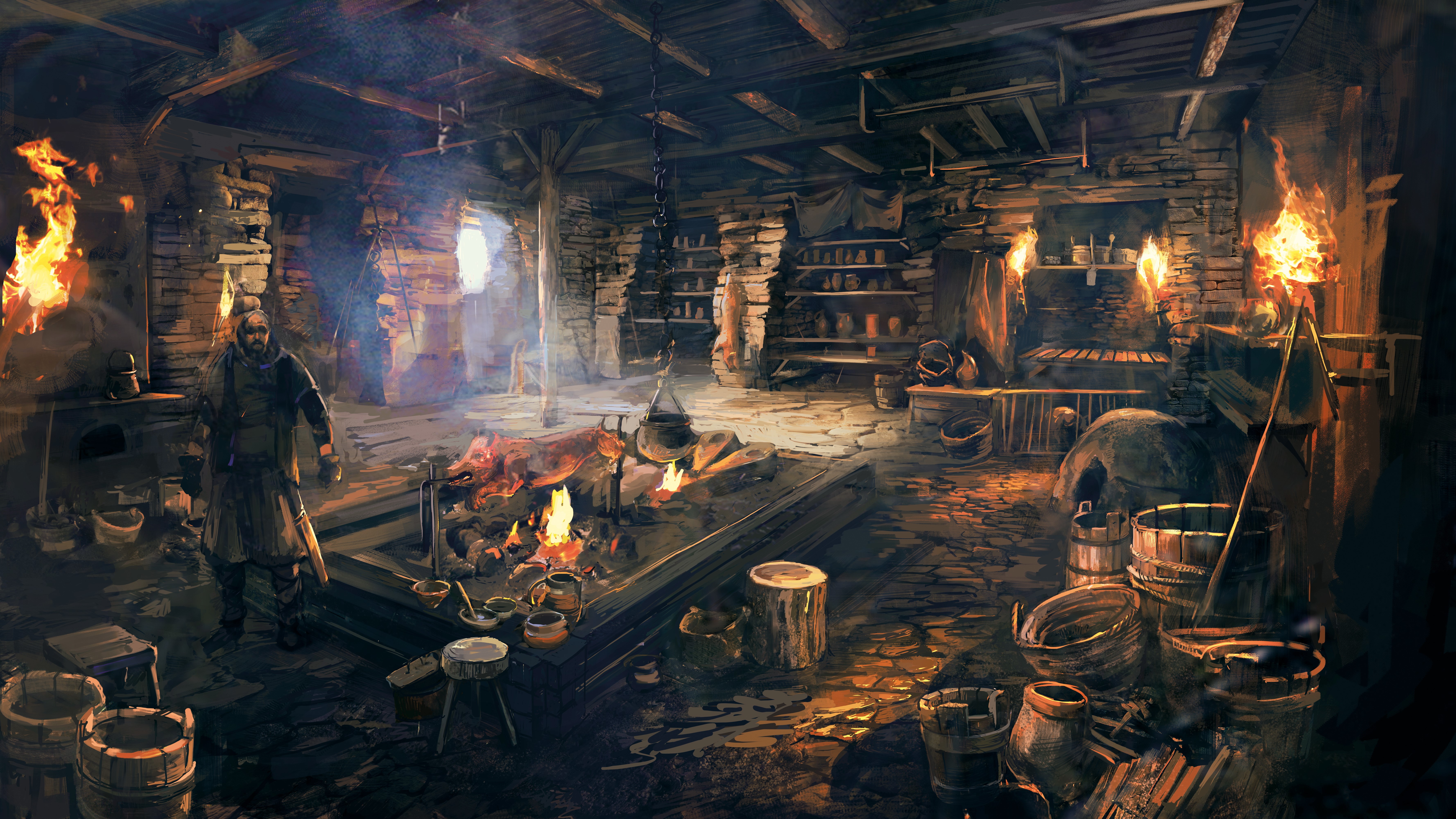 4K, 5K, 6K, 7K, Tavern, The Witcher 3: Wild Hunt, Men Gallery HD Wallpaper