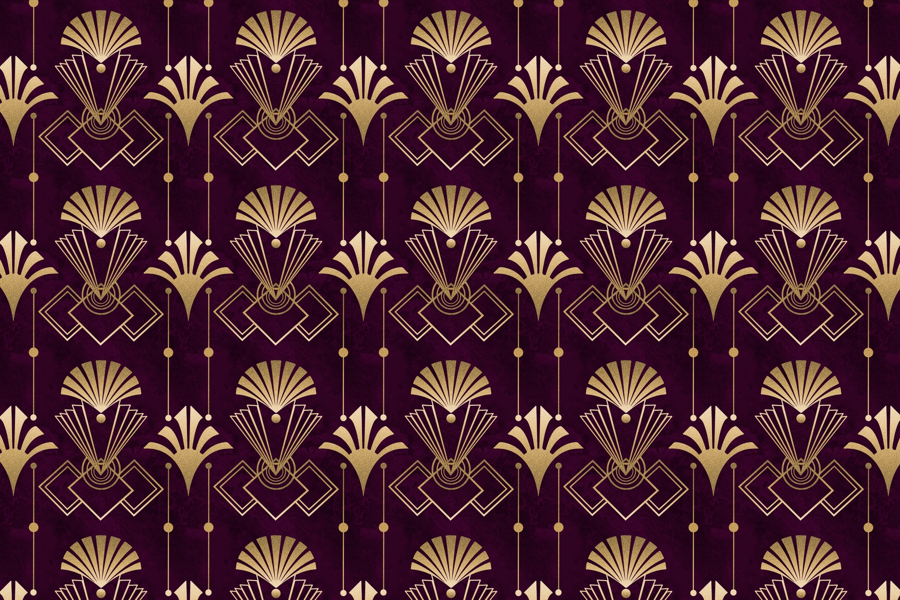 Burgundy and Gold Art Deco Wallpaper. Sophisticated Wall Decor