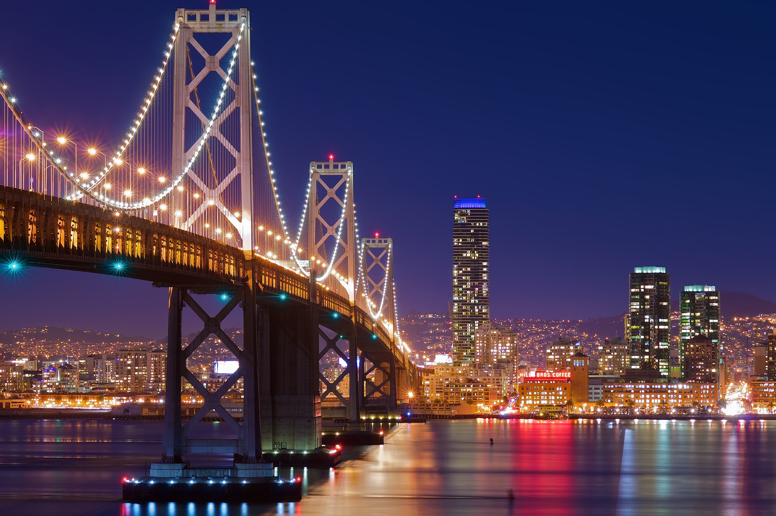 Wallpaper, San Francisco, night, bridge, lights 2560x1705