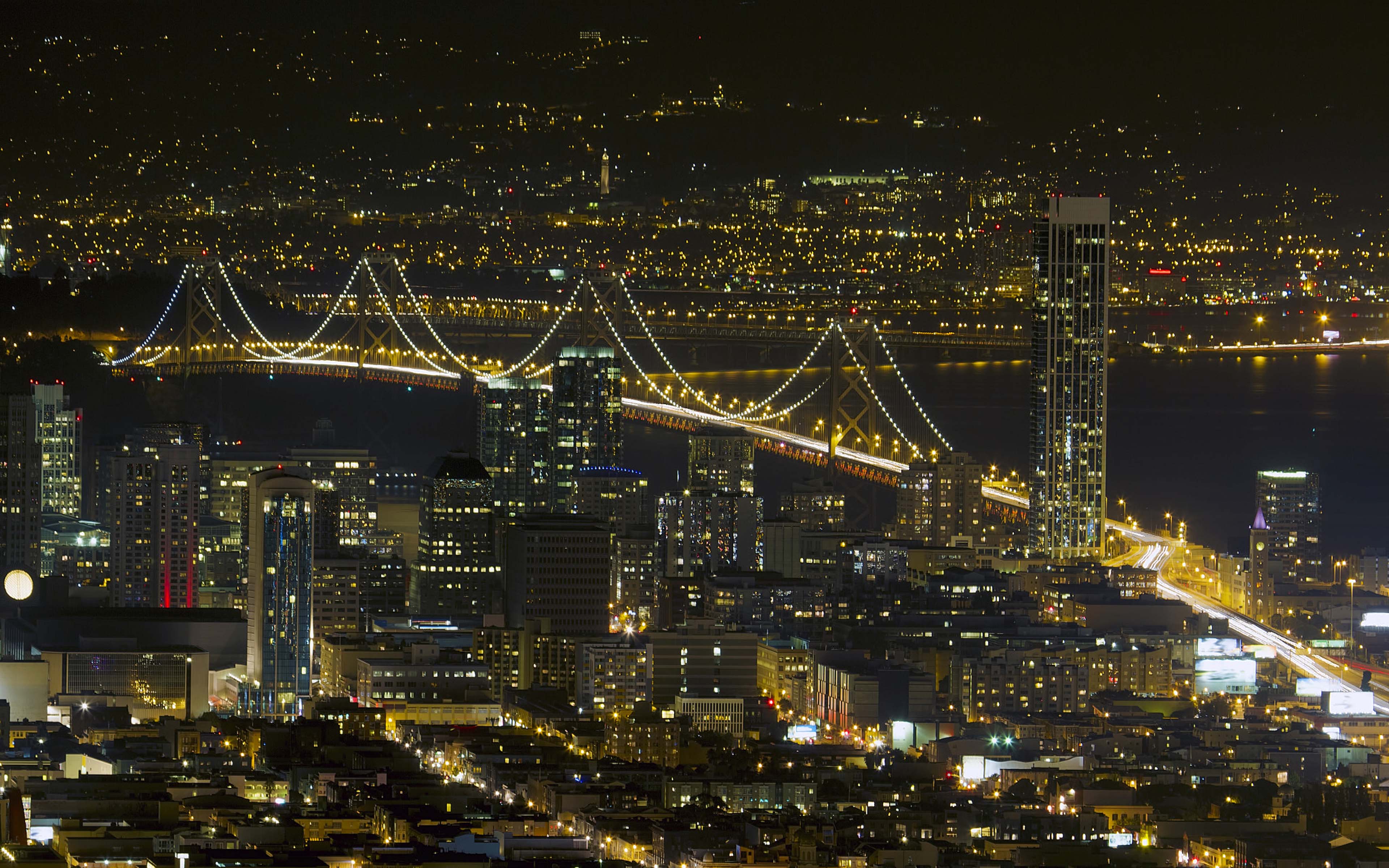Oakland Bay Bridge Night Scene San Francisco City Skyline United States Of America Wallpaper For Desktop Background 4k Ultra HD 1610, Wallpaper13.com