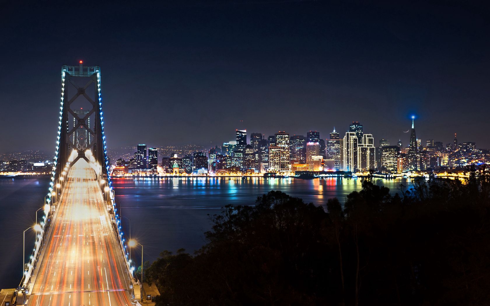 Download wallpaper 1680x1050 san francisco, bridge, night city HD background