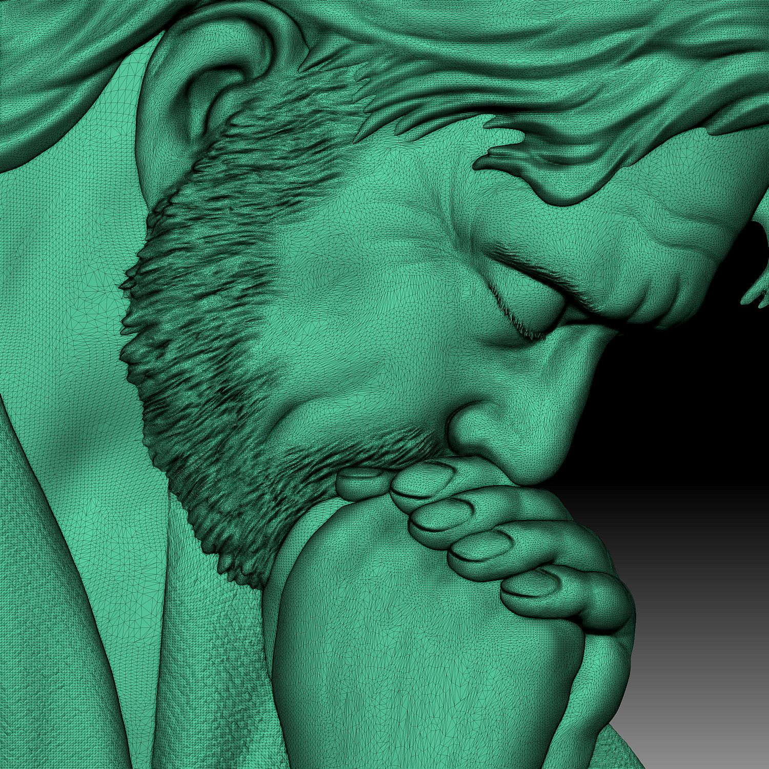 Jesus Praying Low Bas Relief For Cnc Router Or 3D Printer. Miniset.net Collectors Guide
