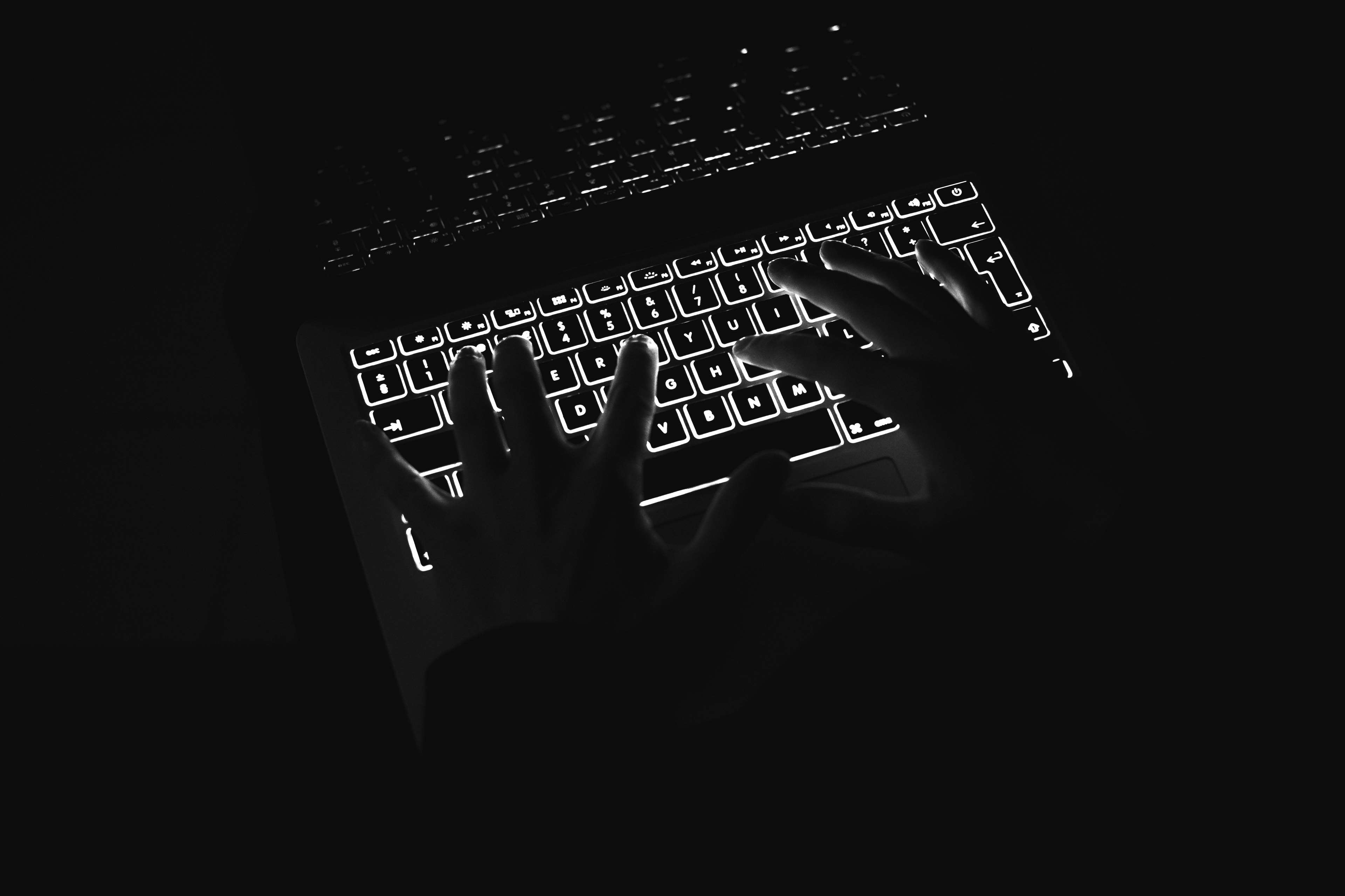 apple, black and white, dark, keyboard, keys, macbook pro, minimal 4k, HD Wallpaper