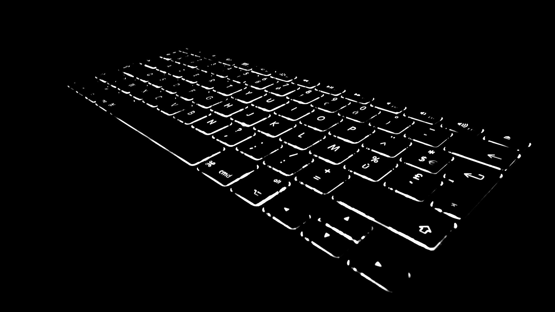 Download wallpaper 1920x1080 keyboard, backlight, black and white, black full hd, hdtv, fhd, 1080p HD background
