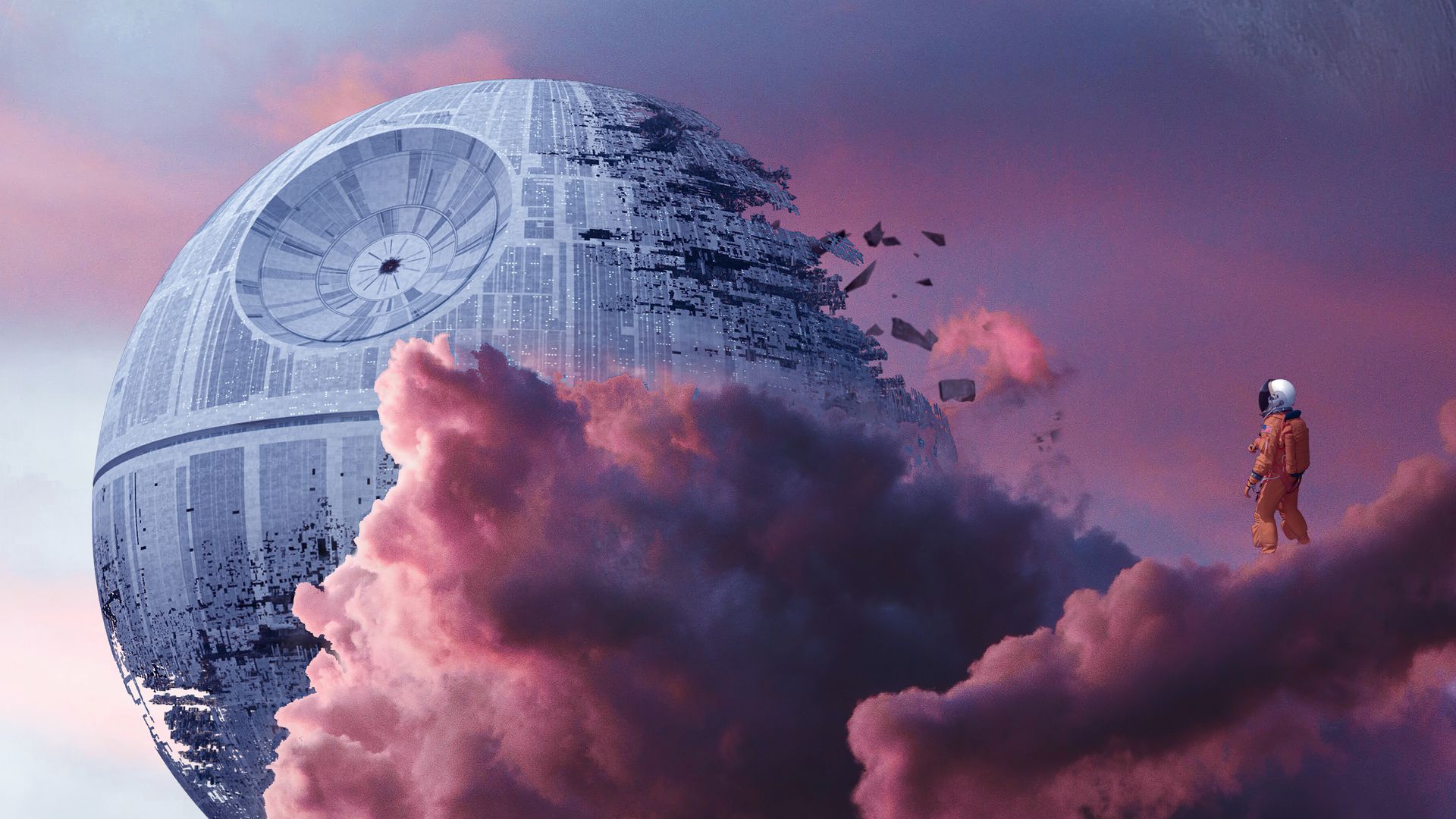 Desktop Wallpaper Death Star & Astronaut, Star Wars, Art, HD Image, Picture, Background, 7faeaf