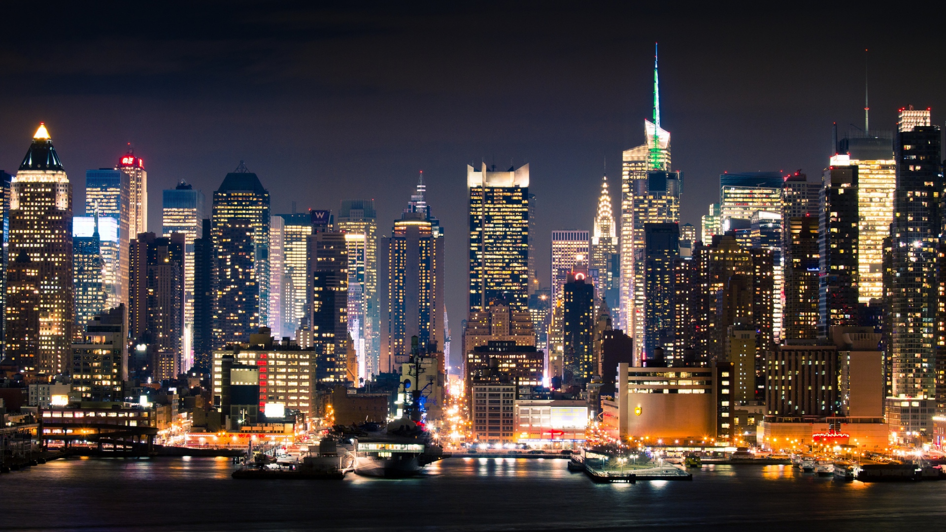 Download Wallpaper 1920x1080 city, new york, manhattan, night Full HD 1080p HD Background