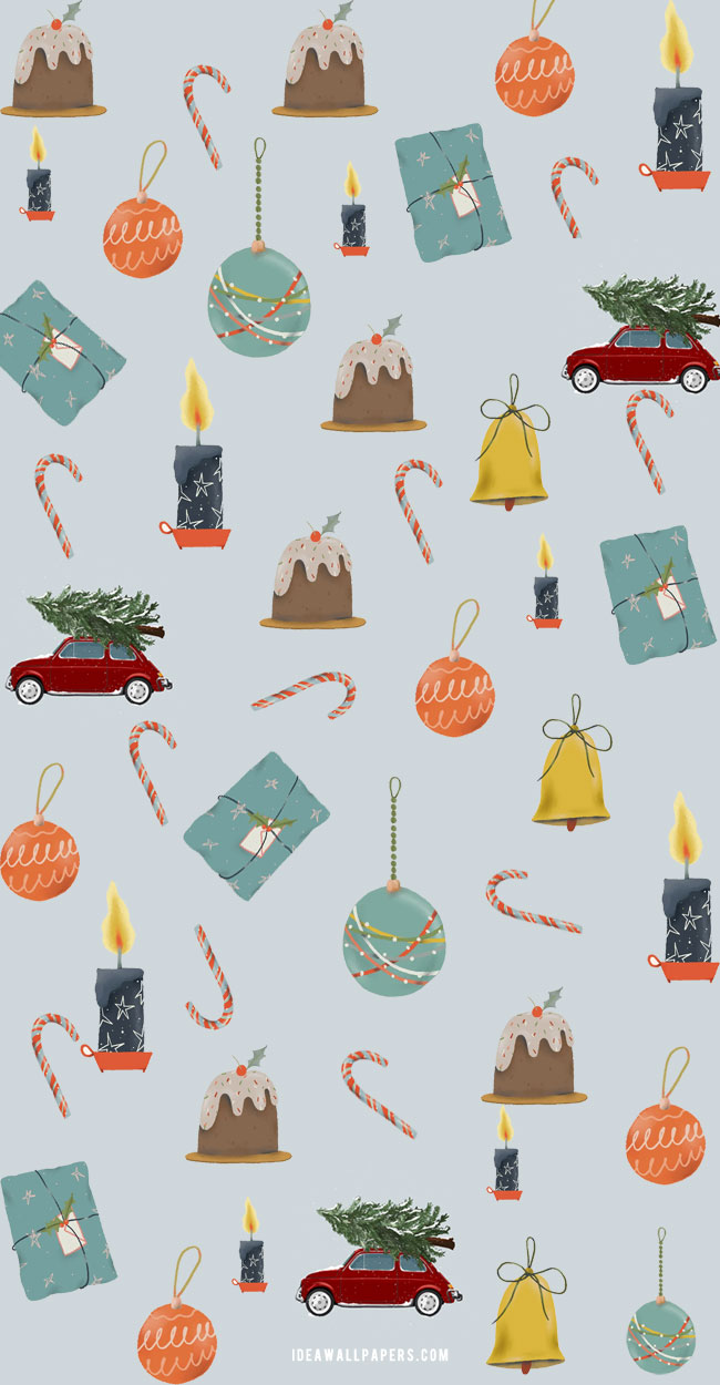 Cute Christmas Wallpaper Ideas for Phones, Christmas Pudding, Bauble + Candy Cane Wallpaper