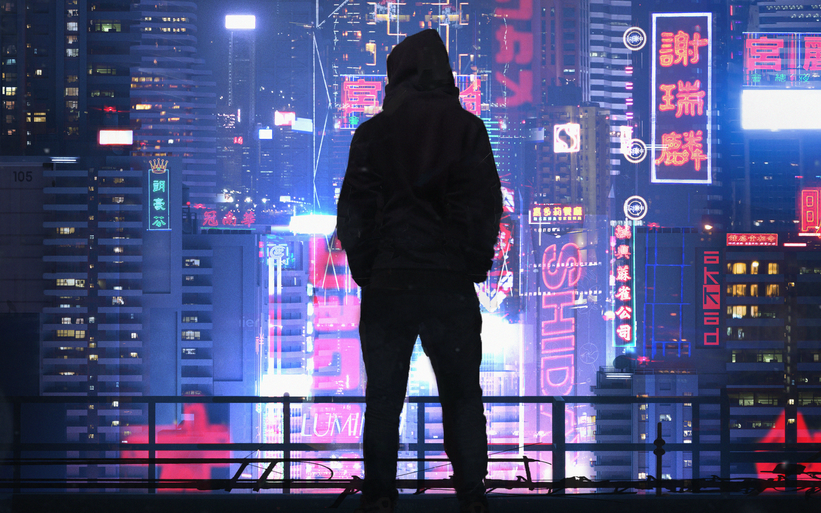 Wallpaper, cyberpunk, Cyberpunk 2077, Dark Cyberpunk, men, synthwave, futuristic city, neon, Tokyo, black 1680x1050