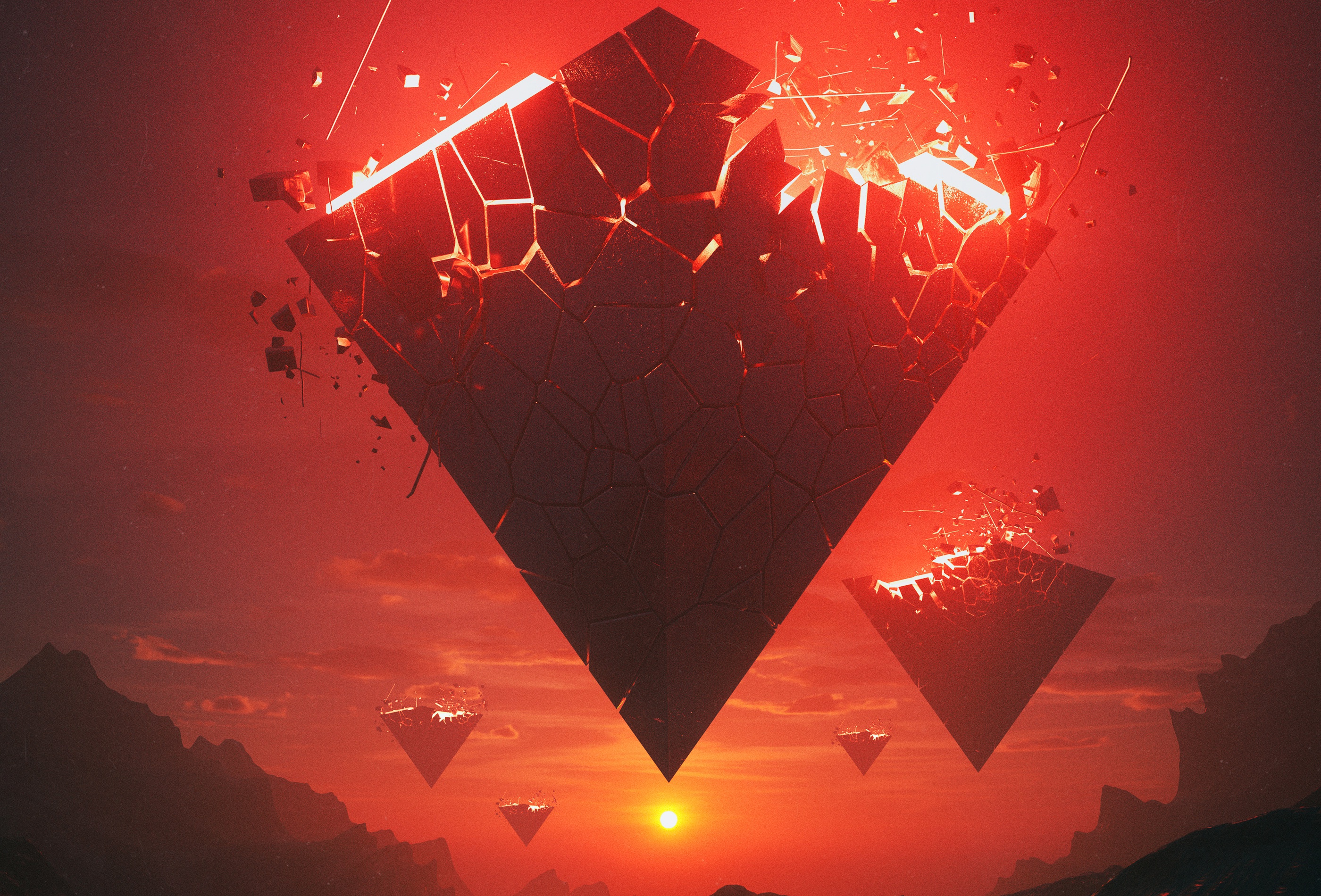 Wallpaper, dark, pyramid, science fiction, digital art, Sun, synthwave 2800x1900