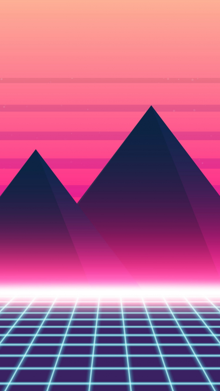 Download wallpaper 750x1334 silhouette, landscape, mountains, retrowave 90s, art, iphone 7, iphone 8, 750x1334 HD background, 20617