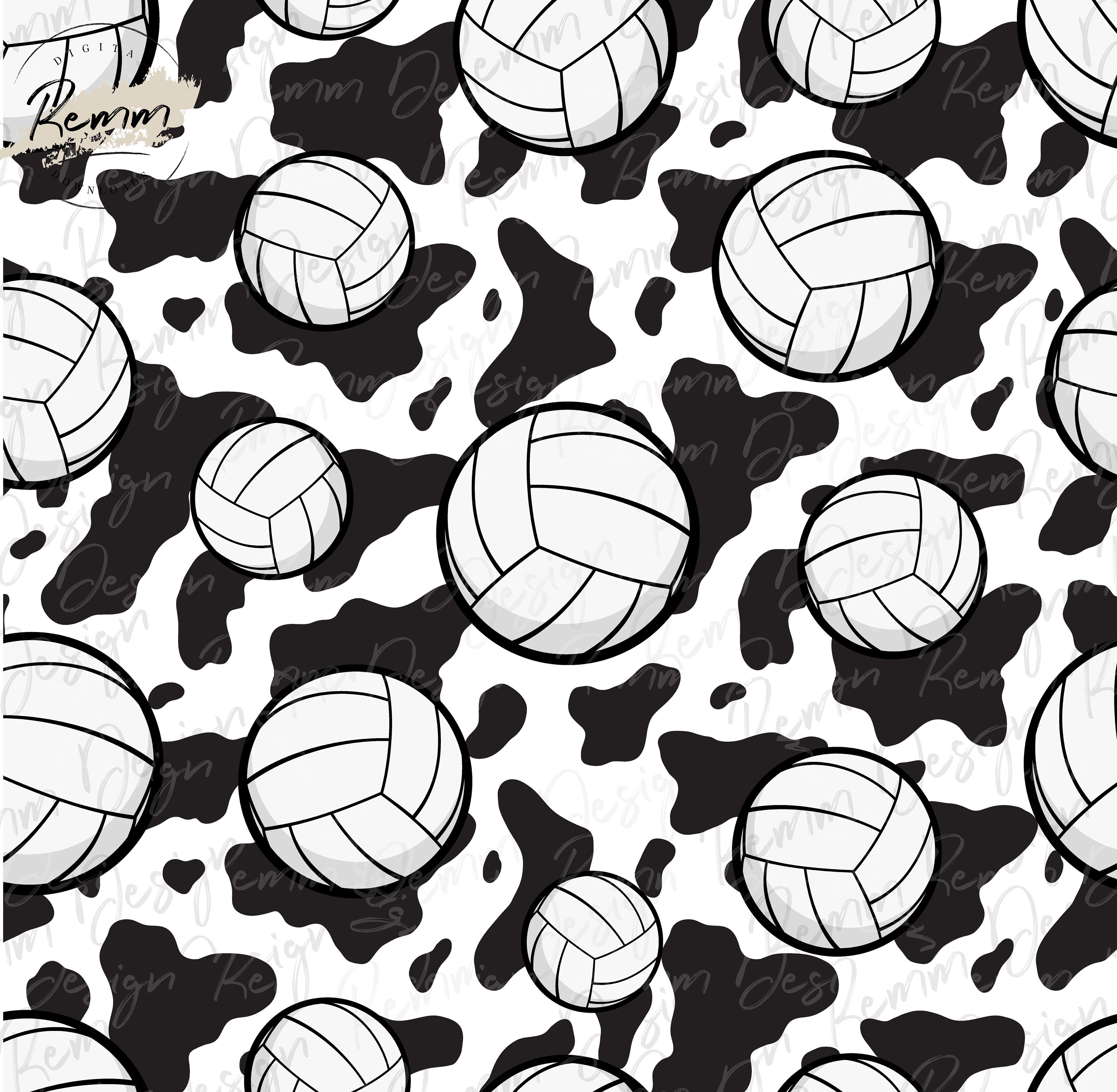 Seamless Volleyball Cow Print Png Sublimate Download Digital