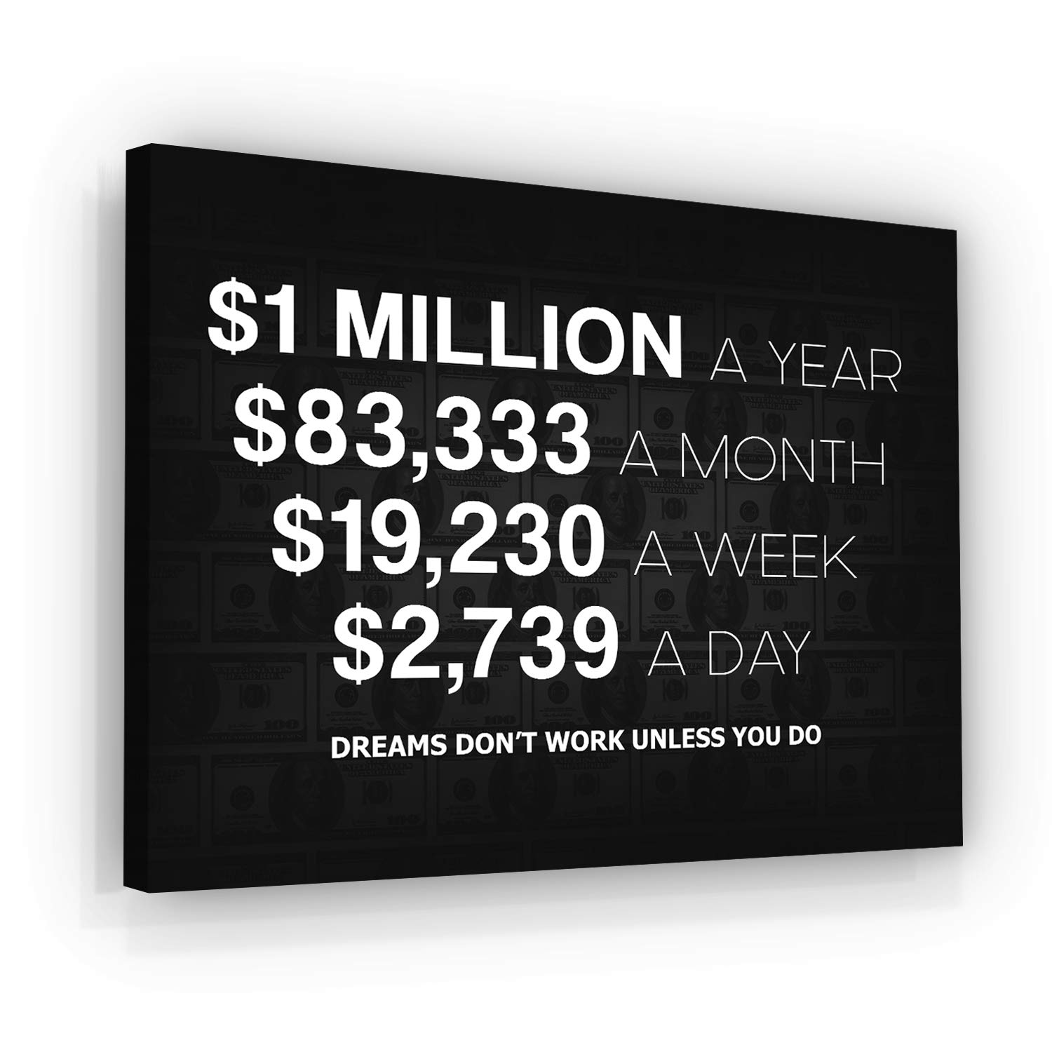 Million Dollars A Year Office Decor Wall Art Motivational Canvas Print Inspirational Success Entrepreneur Motivation Sign Millionaire Goal Money Talks (30 x 40), CDs & Vinyl