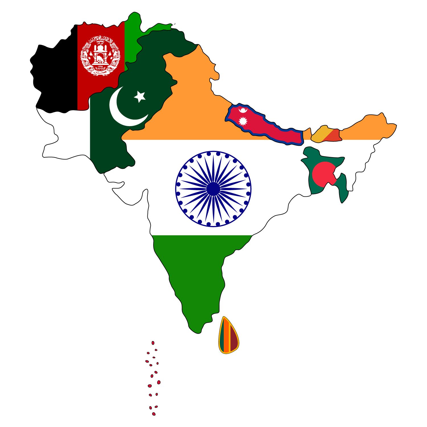South Asia country flags. South asia map, Asia map, Asian maps