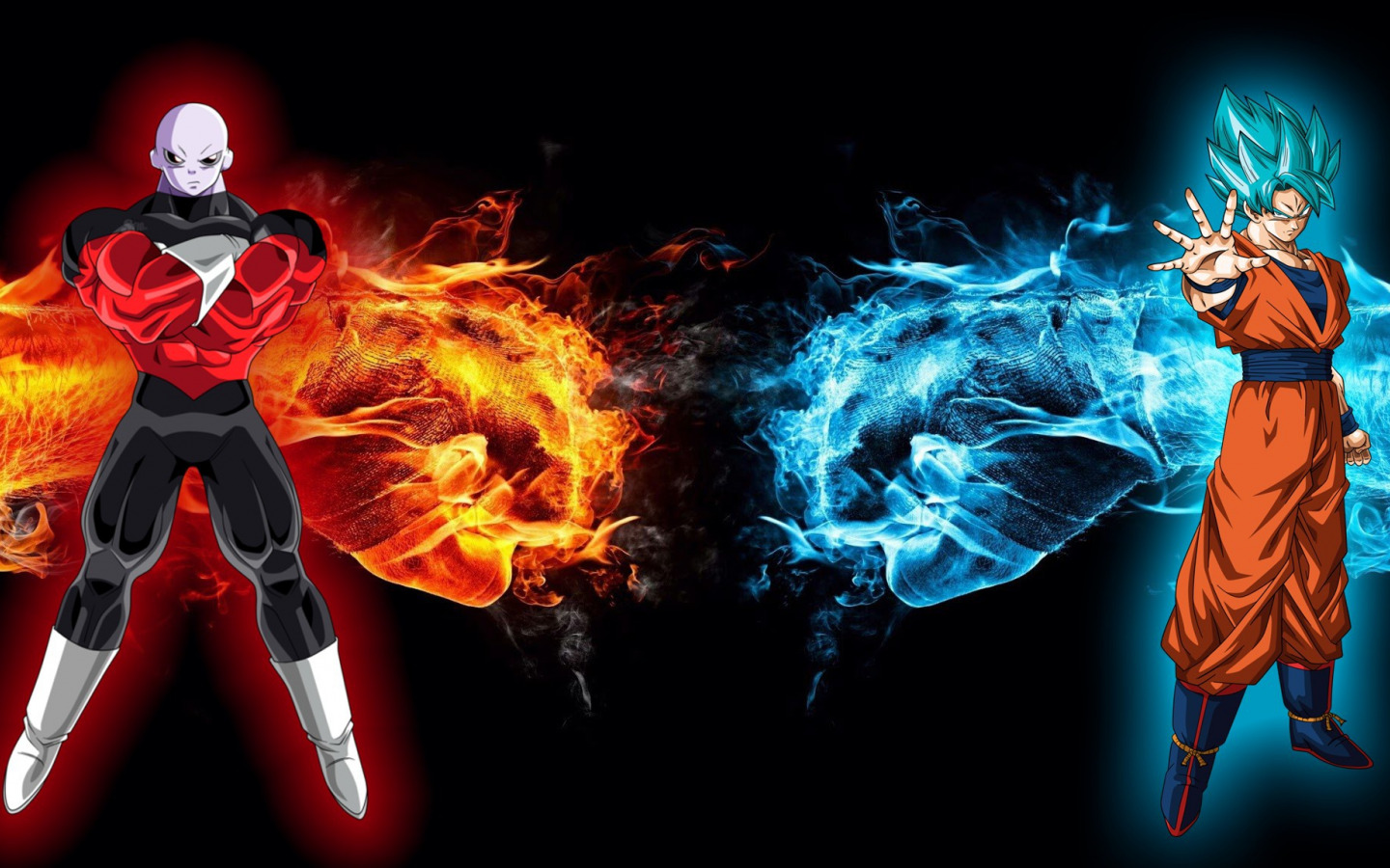 Download wallpaper fire, red, flame, ice, game, alien, blue, anime, evil, hero, manga, Son Goku, Dragon Ball, strong, Goku, muscular, section shonen in resolution 1440x900