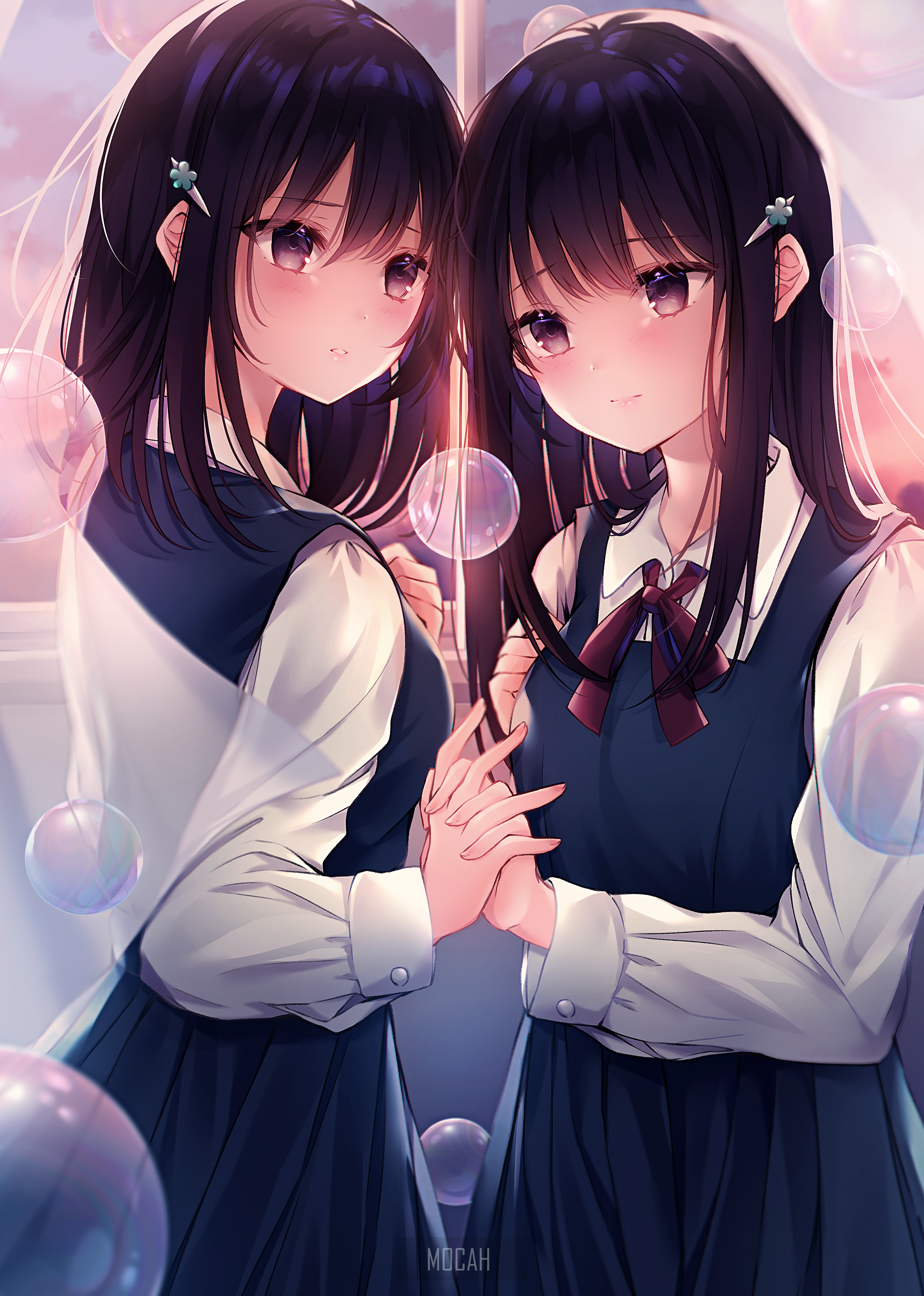 anime, anime girl, schoolgirl, school uniform, yuri, original character background hd, 2138x3000 Gallery HD Wallpaper