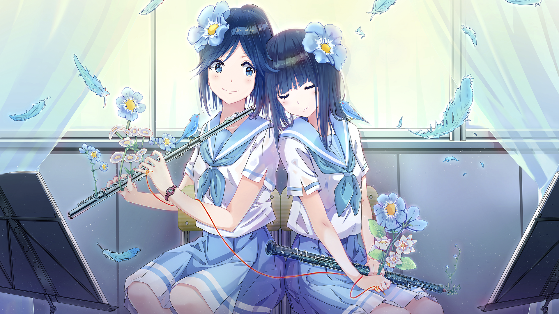 Wallpaper, hibike euphonium, manga, yuri, anime girls, No waifu no laifu 1920x1080