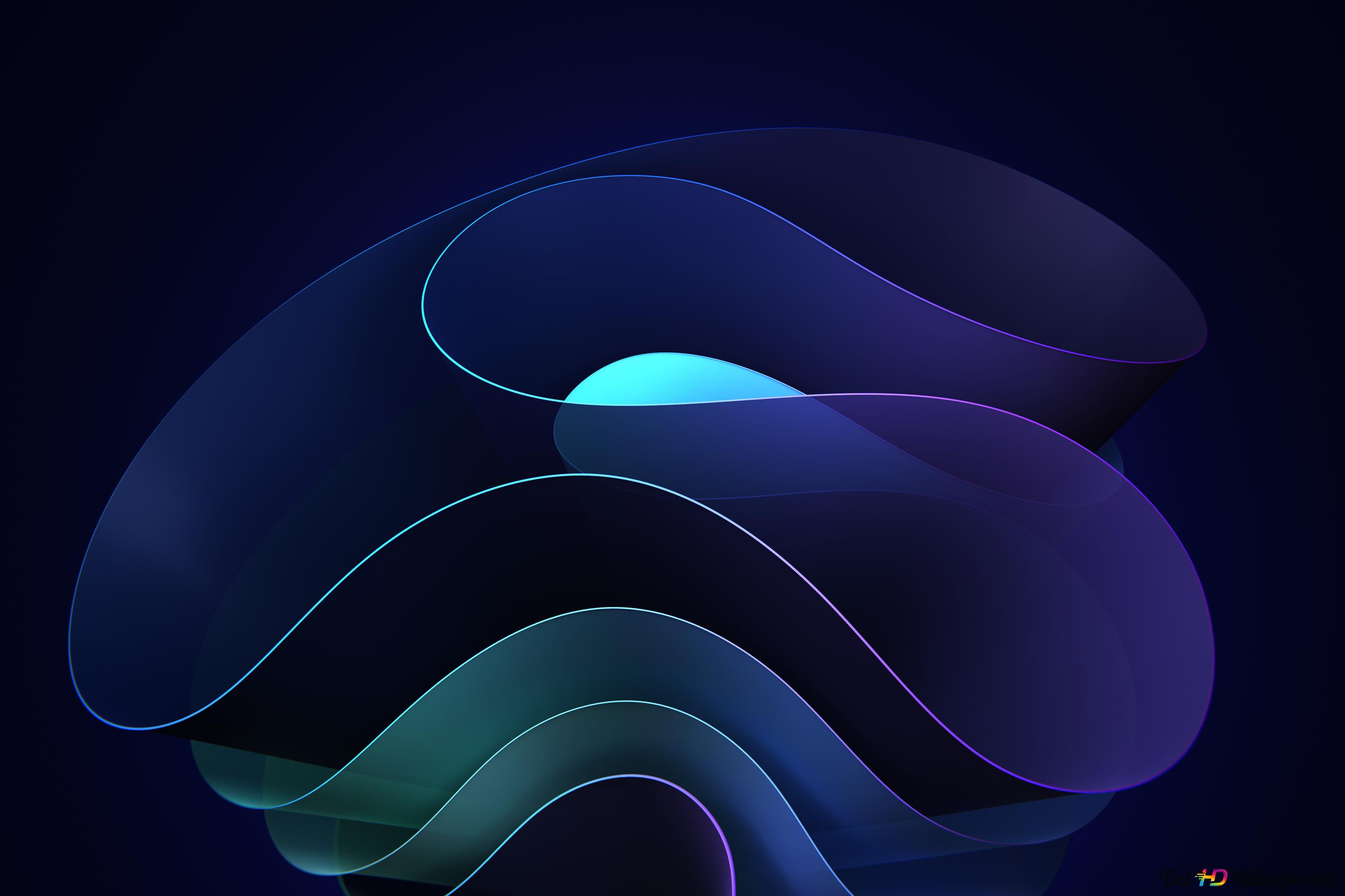 Purple and light Windows 11 design in front of a black background 4K wallpaper download