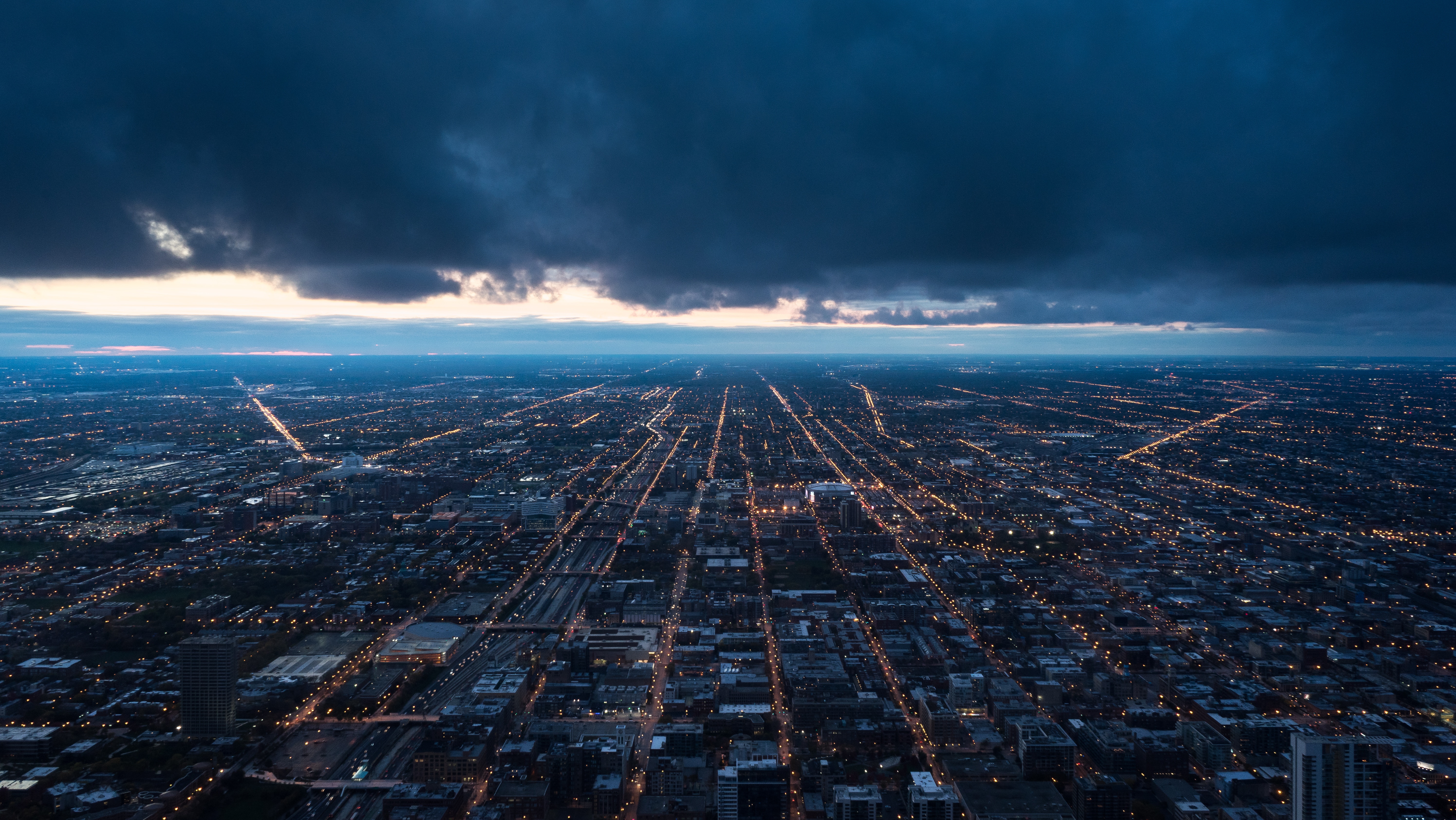 Wallpaper, night city, top view, buildings, clouds 5980x3365