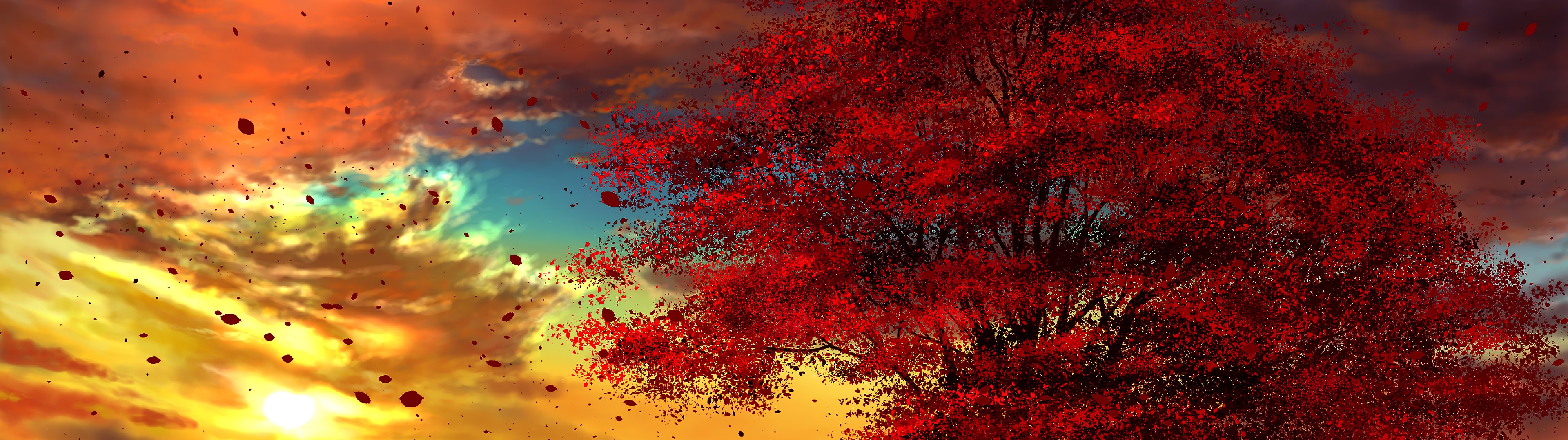 Anime Autumn Scenery Sunset 4K Wallpaper