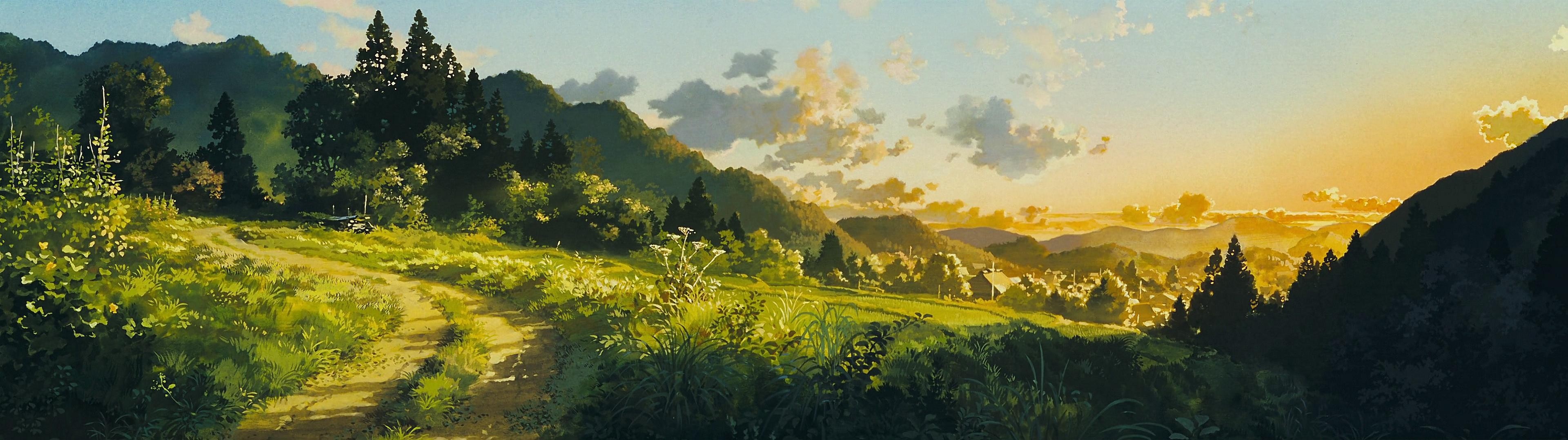 multiple display, path, artwork, Only Yesterday, Studio Ghibli Gallery HD Wallpaper