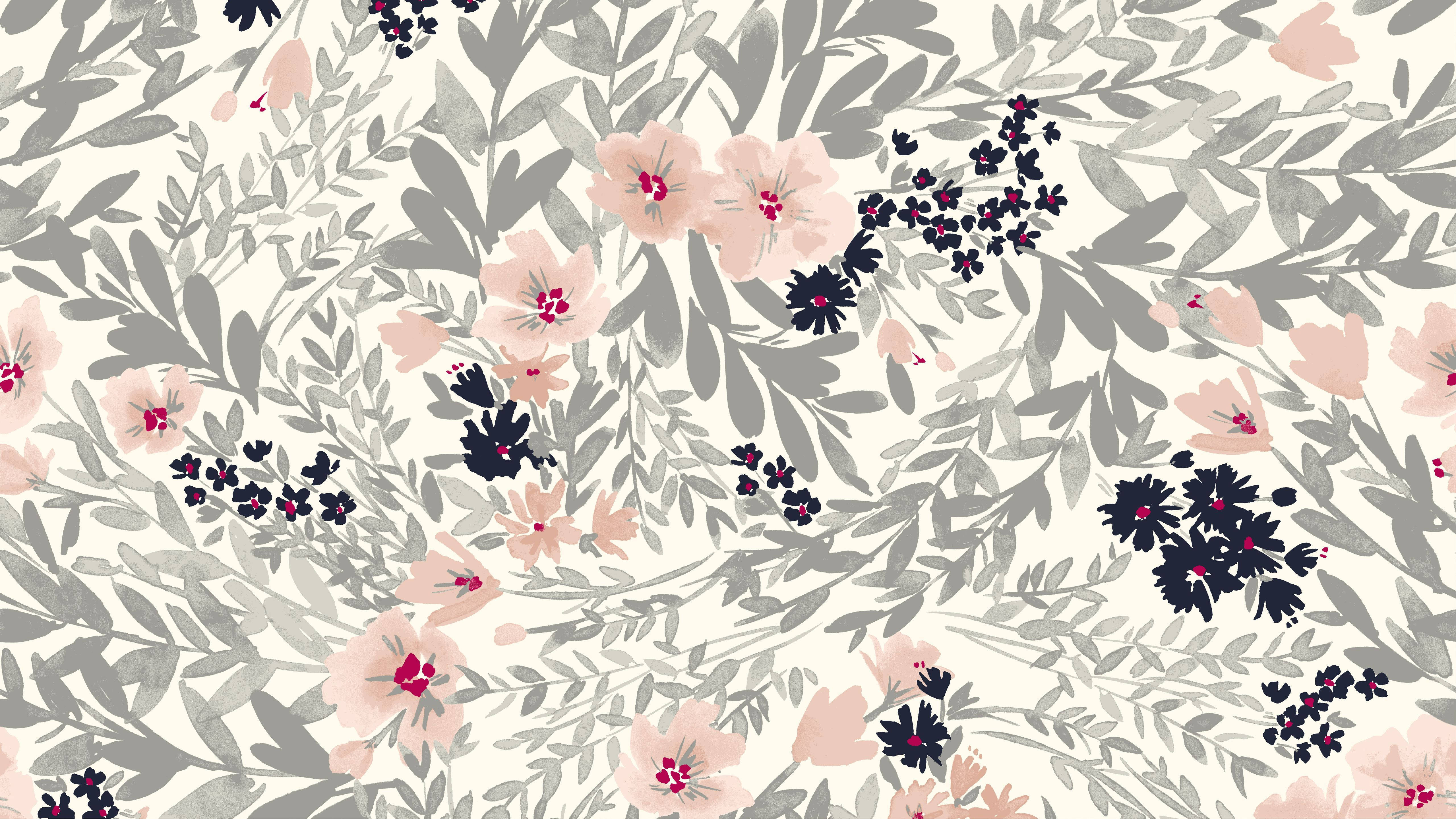 Download Orange, Black, And Gray Colored Floral Desktop Wallpaper