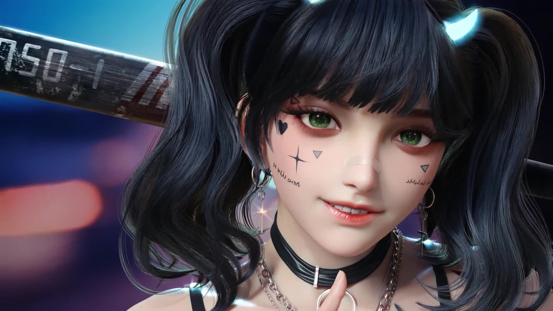 Rebel Anime Girl with Tattoo 4K Desktop Desktop Wallpaper