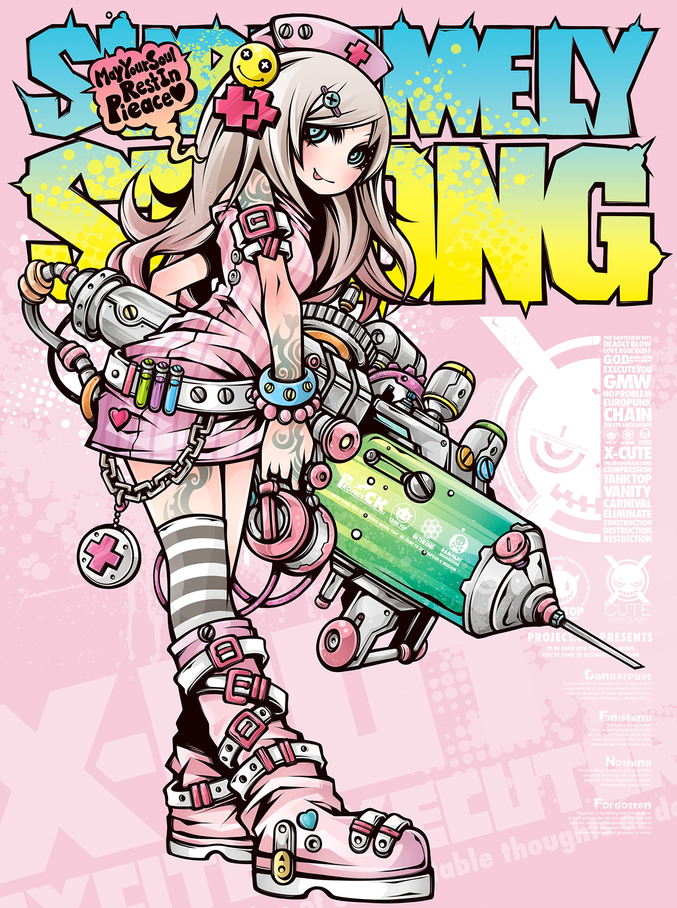 Wallpaper, anime girls, tattoo, original characters, nurses, Project C K 1341x1800