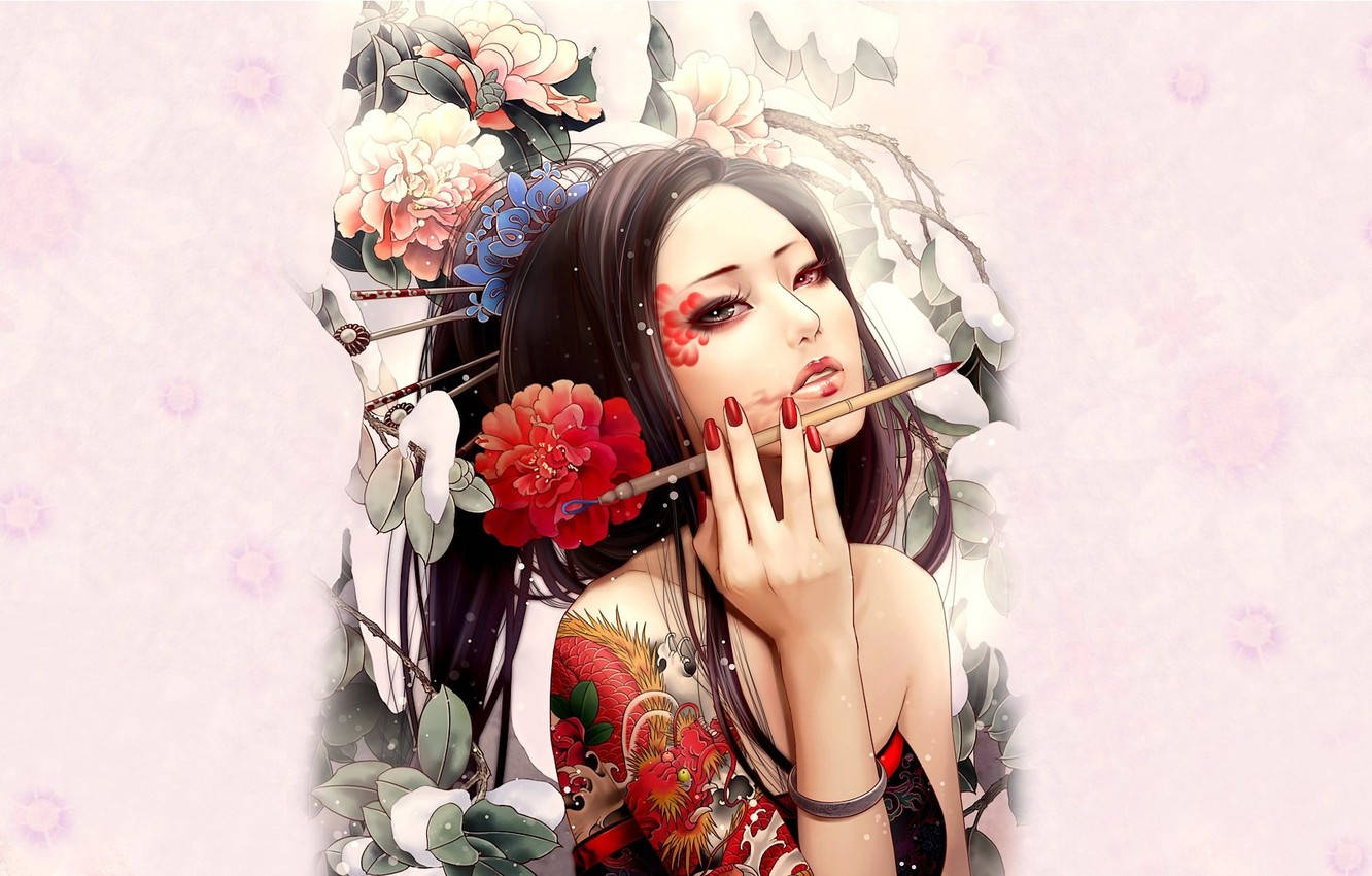 Download Geisha Dragon Tattoo Wallpaper