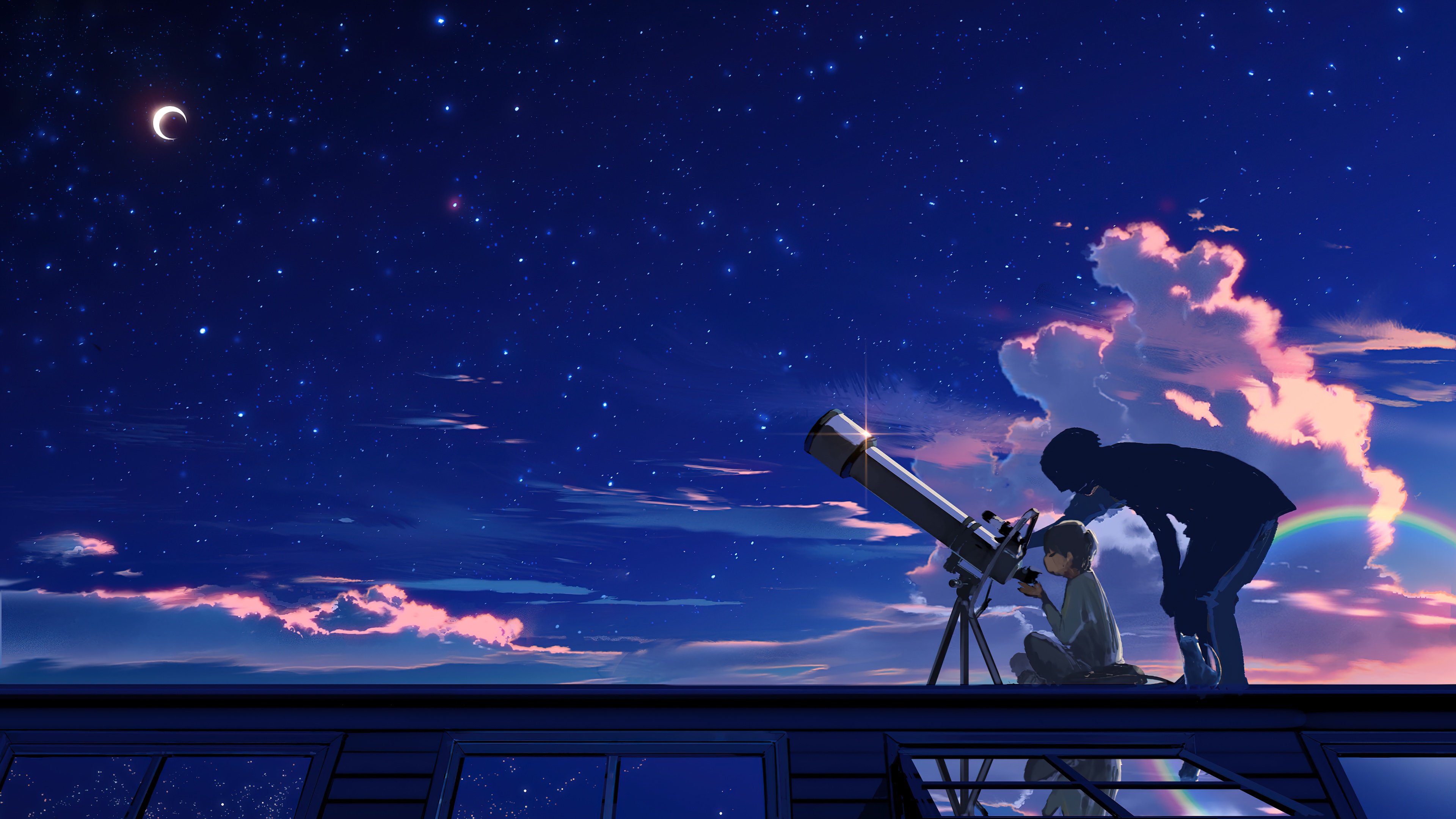 Anime Night Sky With Stargazing Scene HD Wallpaper