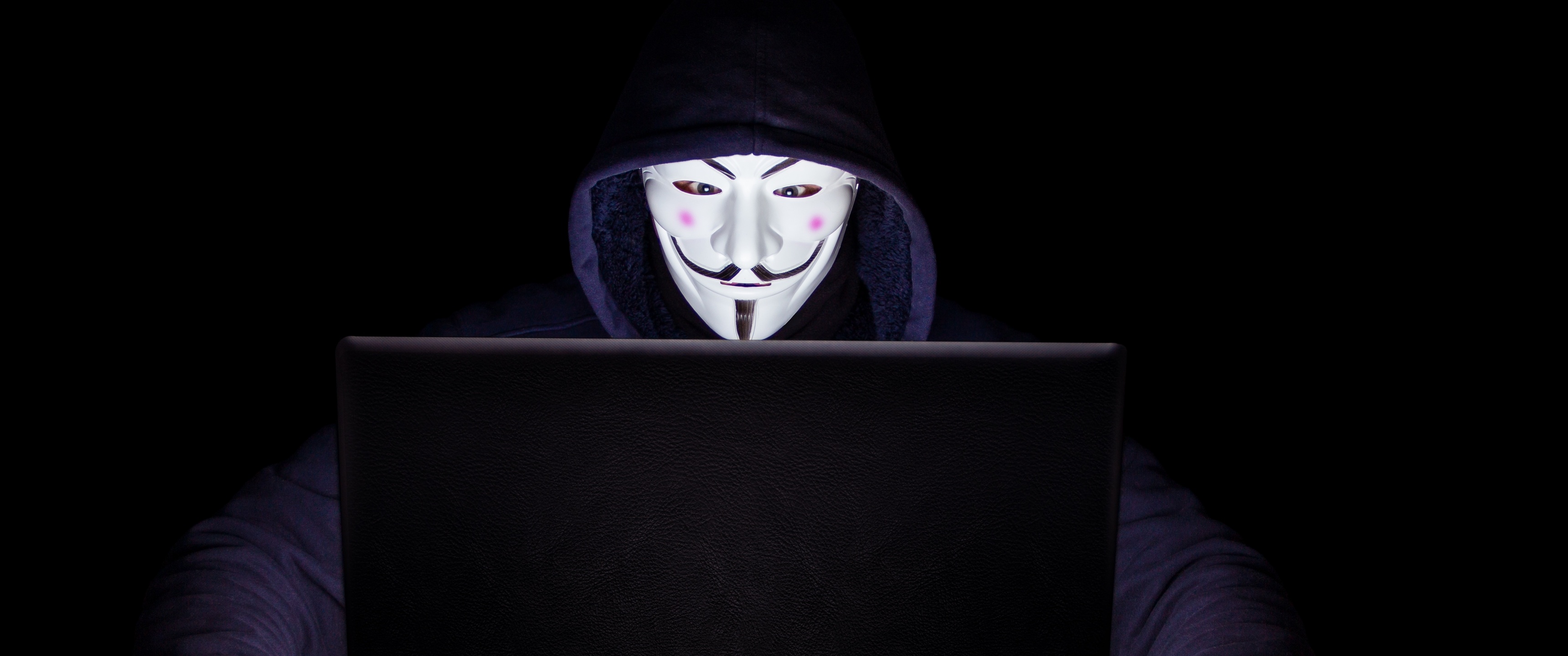 Anonymous Wallpaper 4K, Laptop, Hacker, Black background