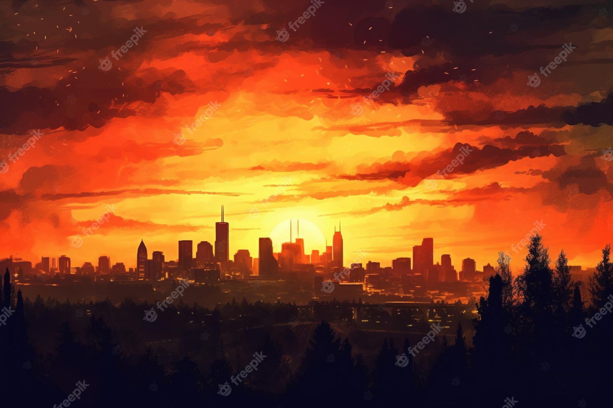 City Sunset Wallpaper Image