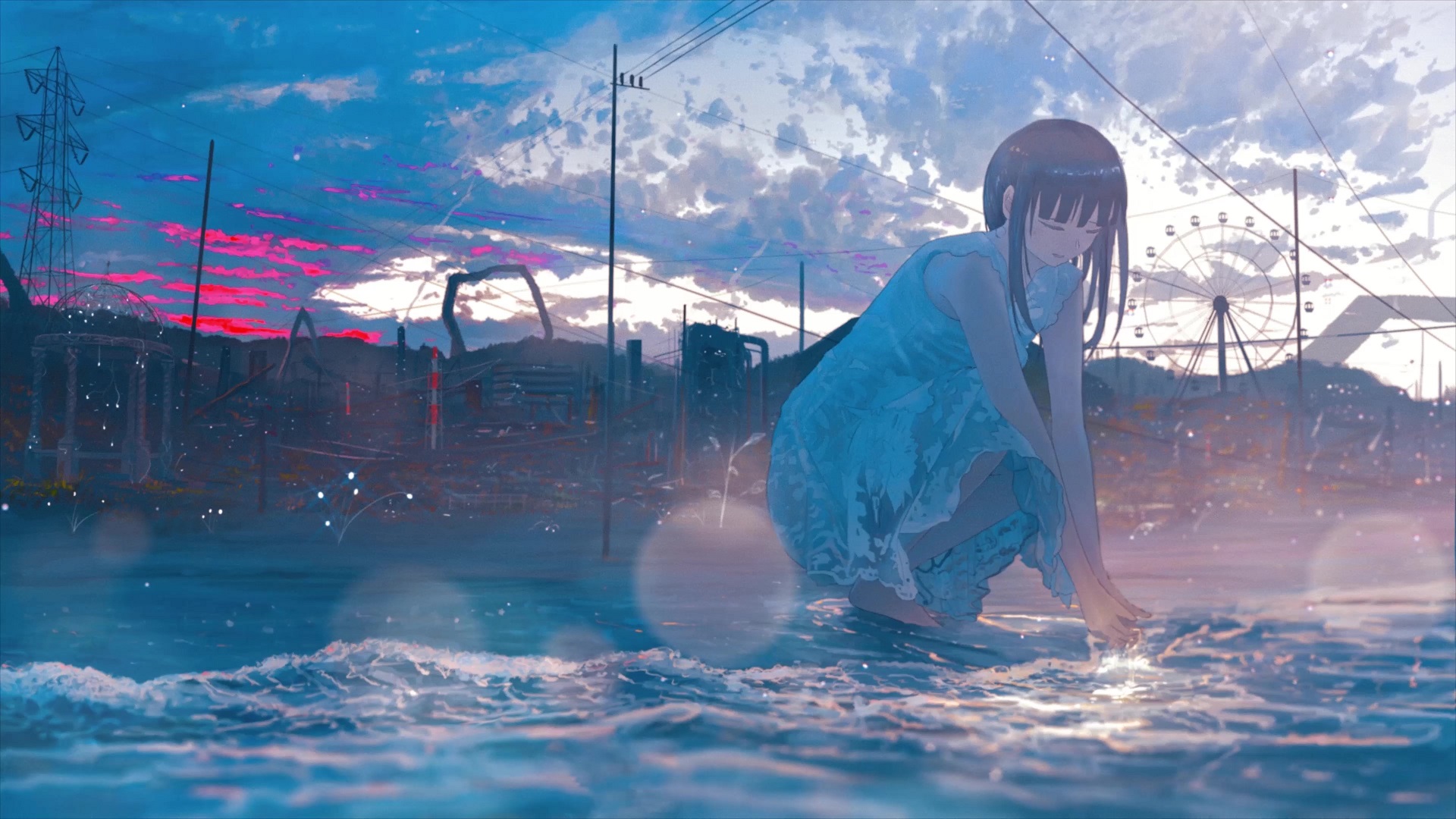 Summer Anime Girl Playing With Water Live Wallpaper