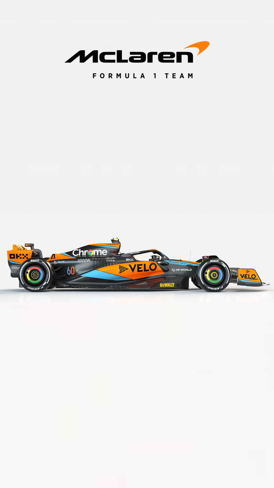 MCL60 2023 Car + Mclaren Logo Minimalistic Wallpaper [1080 x 1920]