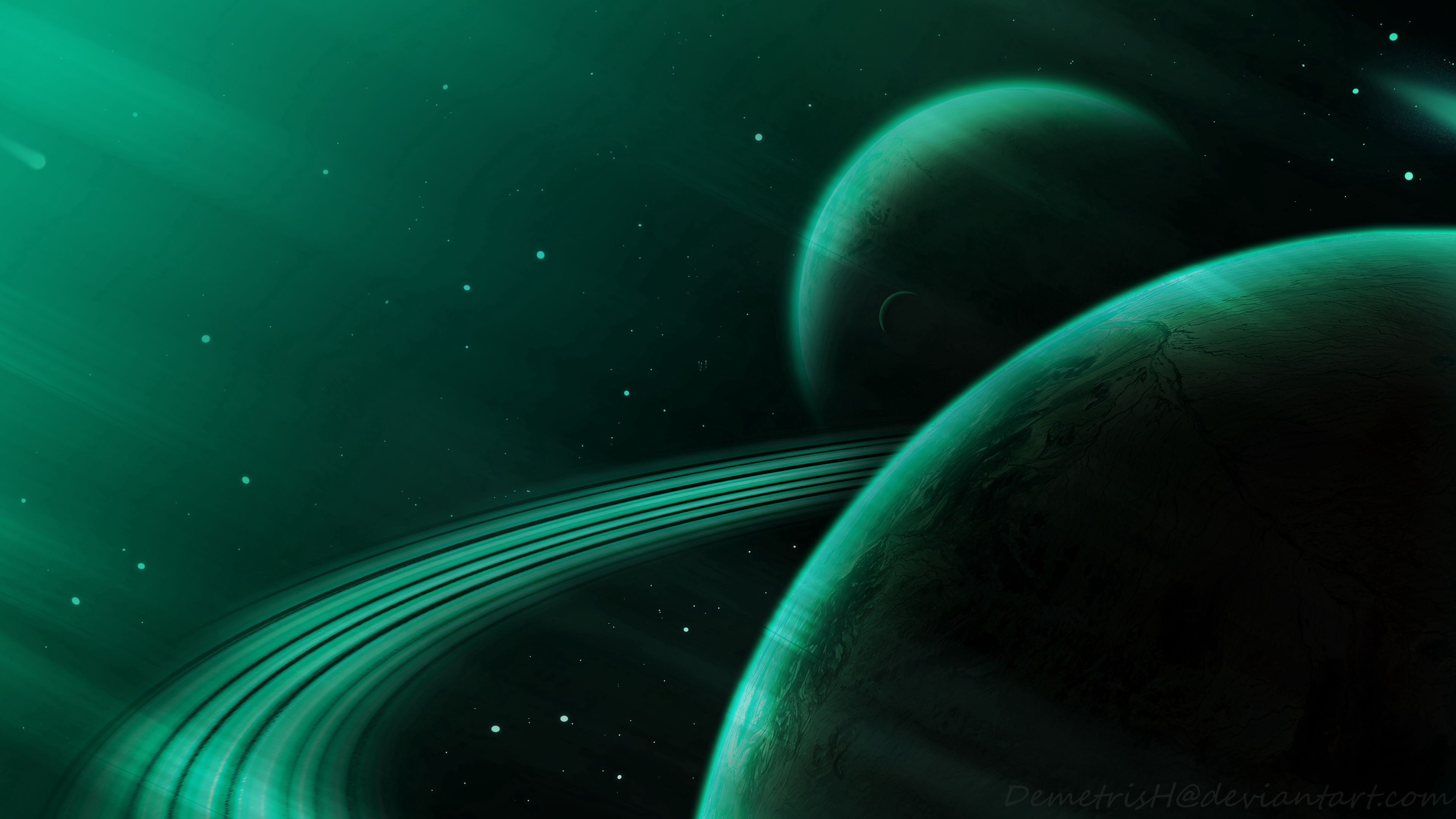 Wallpaper / planet, green, space, stars, universe, 4k free download