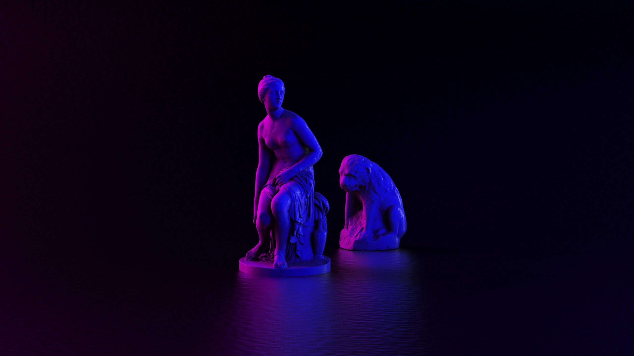 Wallpaper Statue, 3D, Render, Neon Lights, Women, 4k, Stone